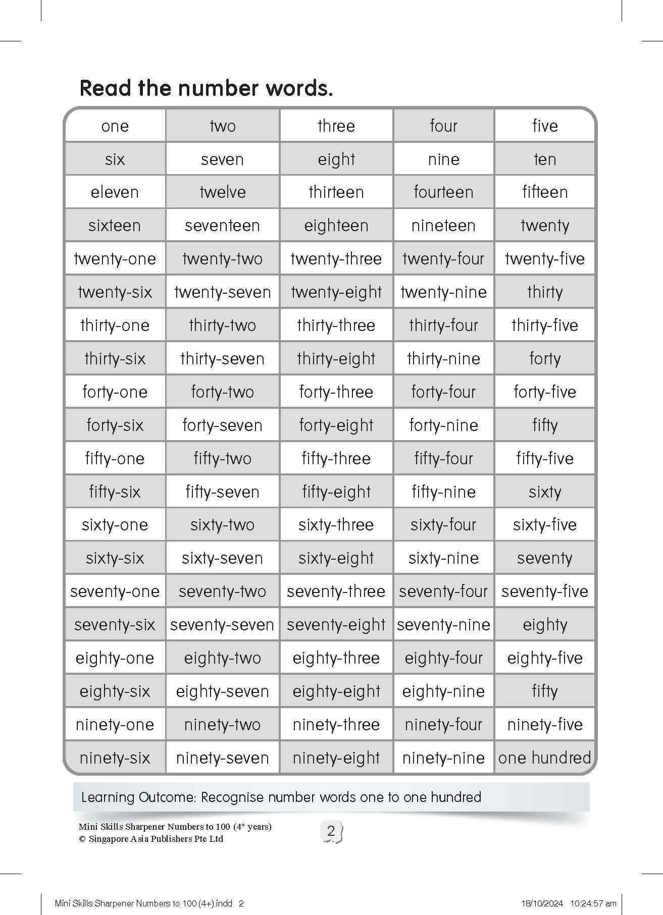 Mini Skills Sharpener NUMBERS 1 TO 100 (4+ Years)