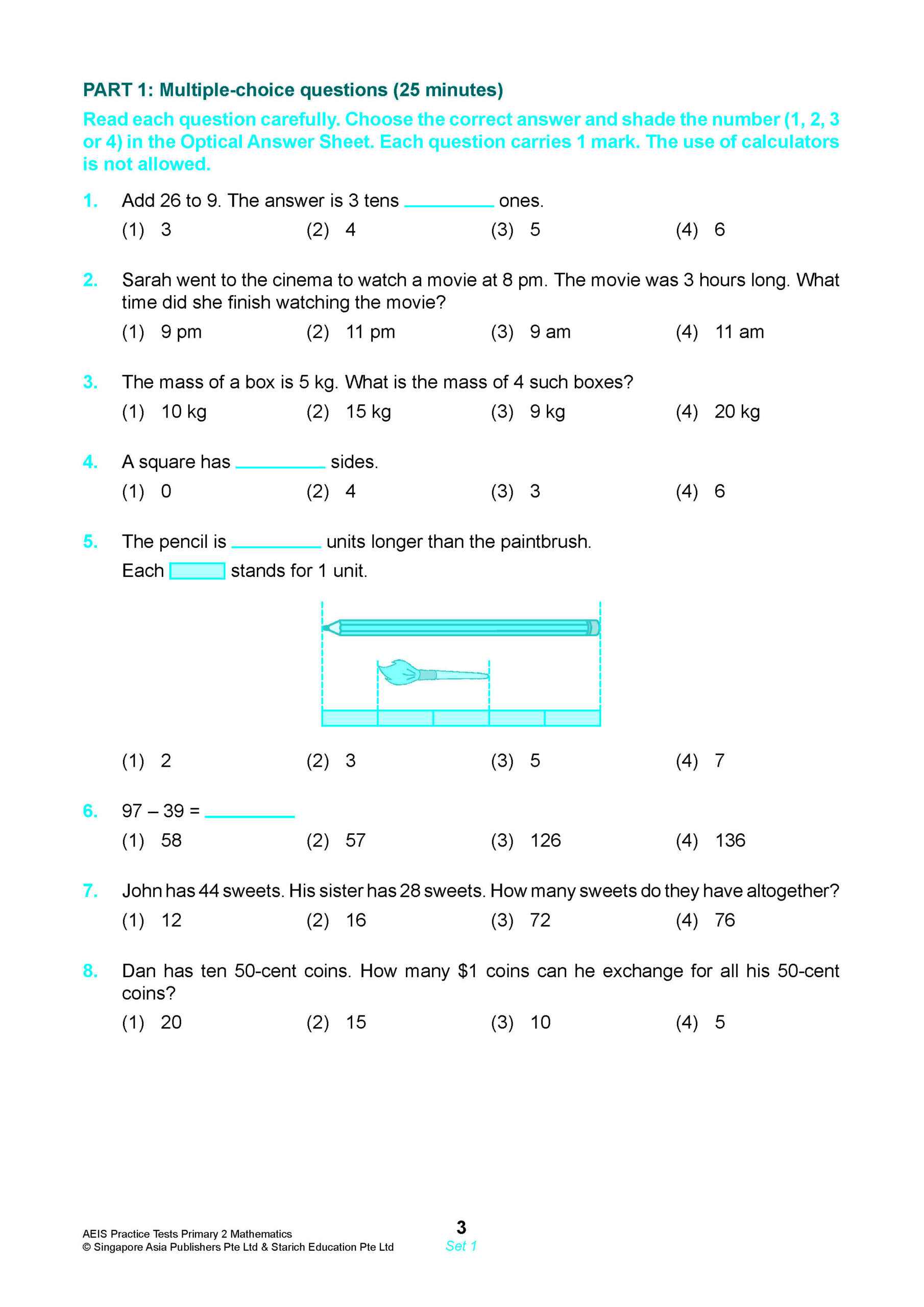 AEIS Practice Tests MATHEMATICS – Primary 2 (7 to 7+ Years)