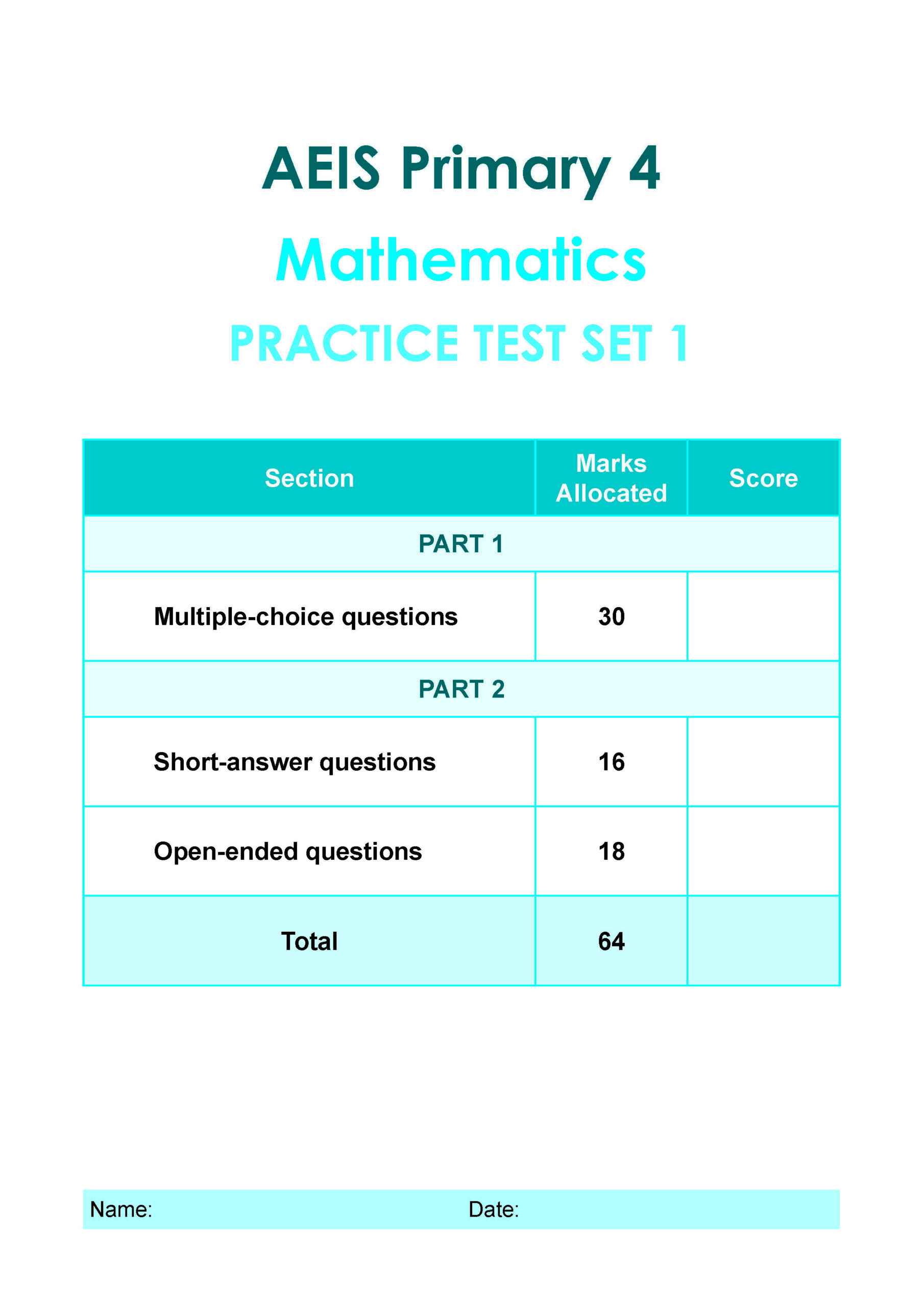 AEIS Practice Tests MATHEMATICS – Primary 4 (9 to 9+ Years)