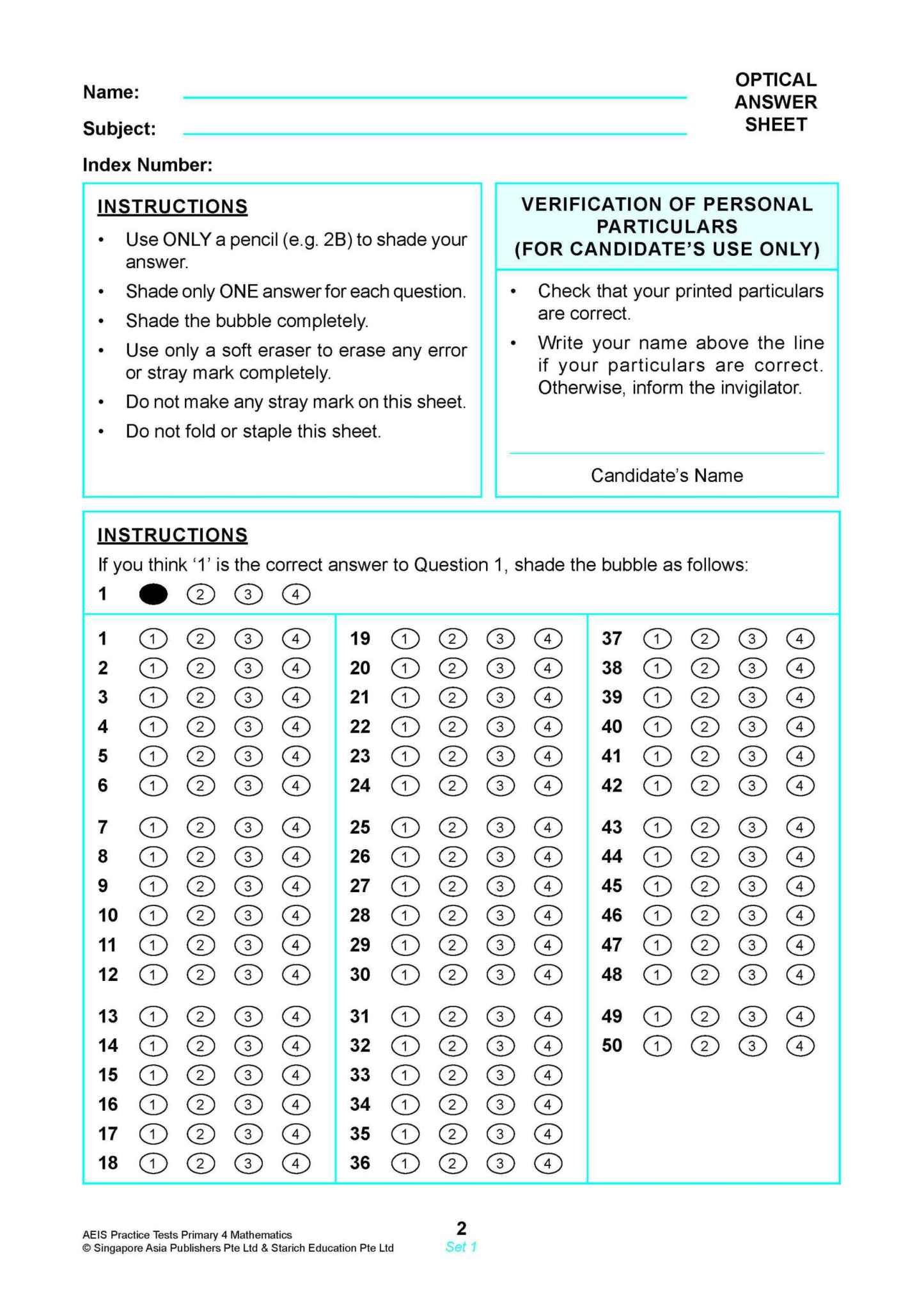 AEIS Practice Tests MATHEMATICS – Primary 4 (9 to 9+ Years)