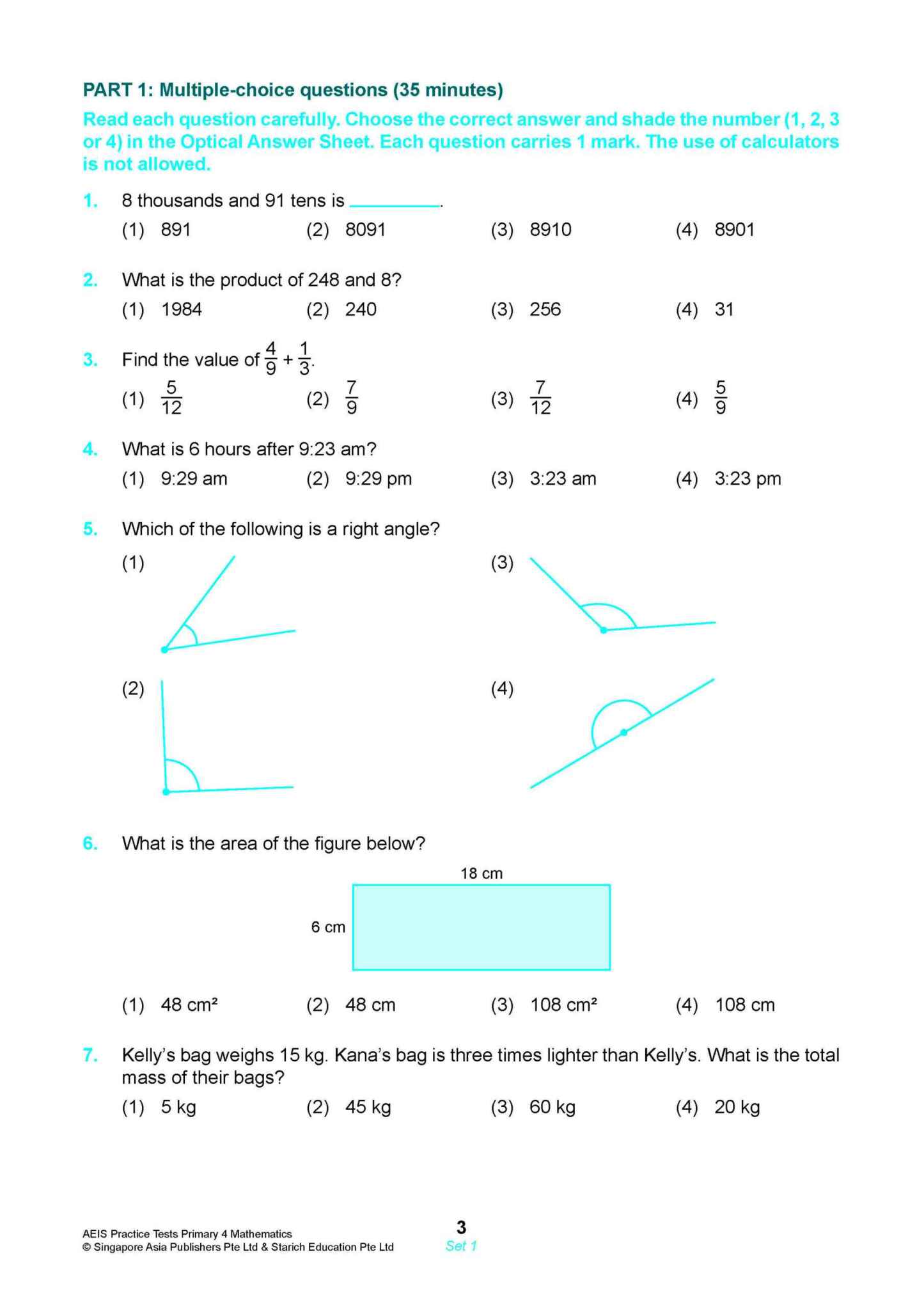 AEIS Practice Tests MATHEMATICS – Primary 4 (9 to 9+ Years)