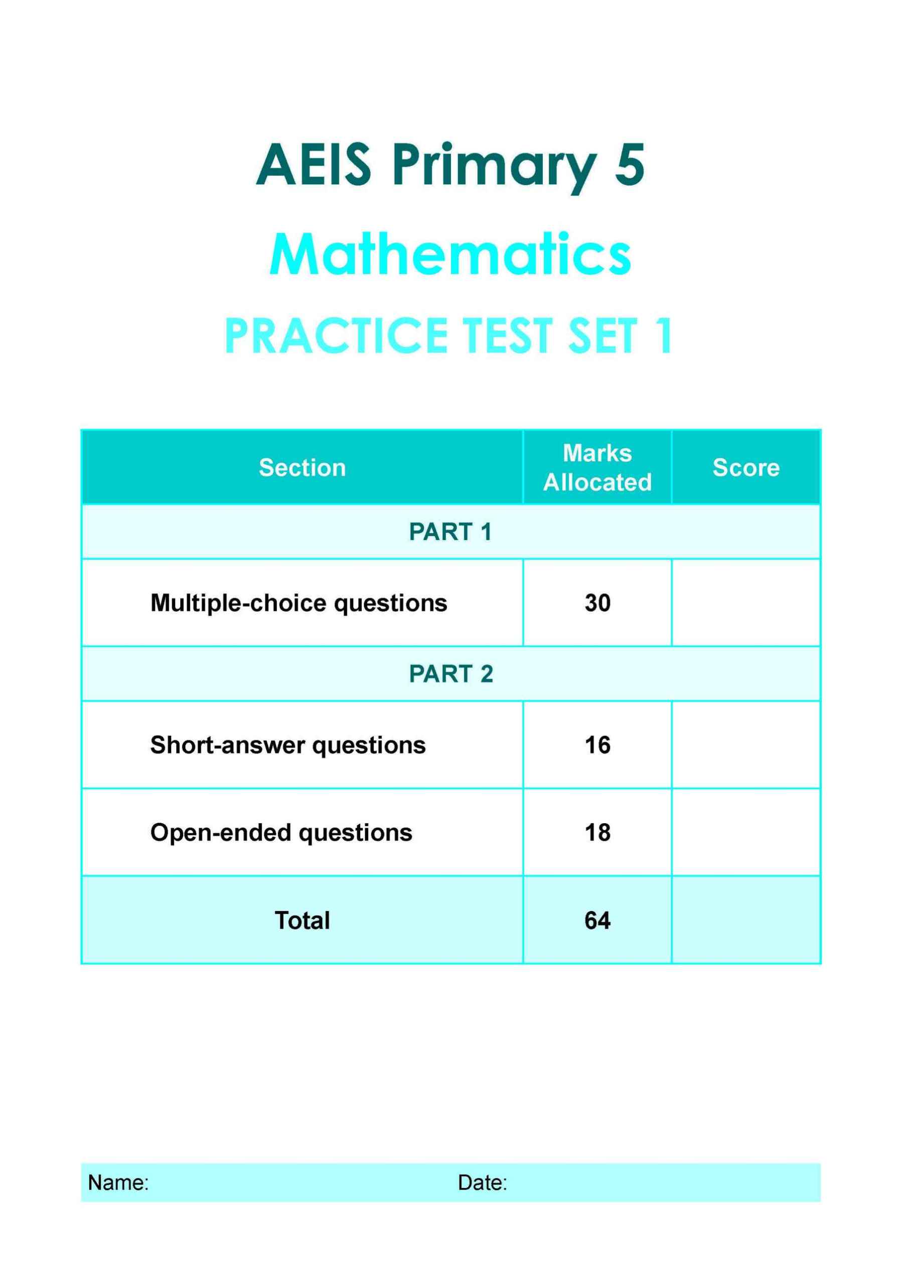 AEIS Practice Tests MATHEMATICS – Primary 5 (10 to 12+ Years)