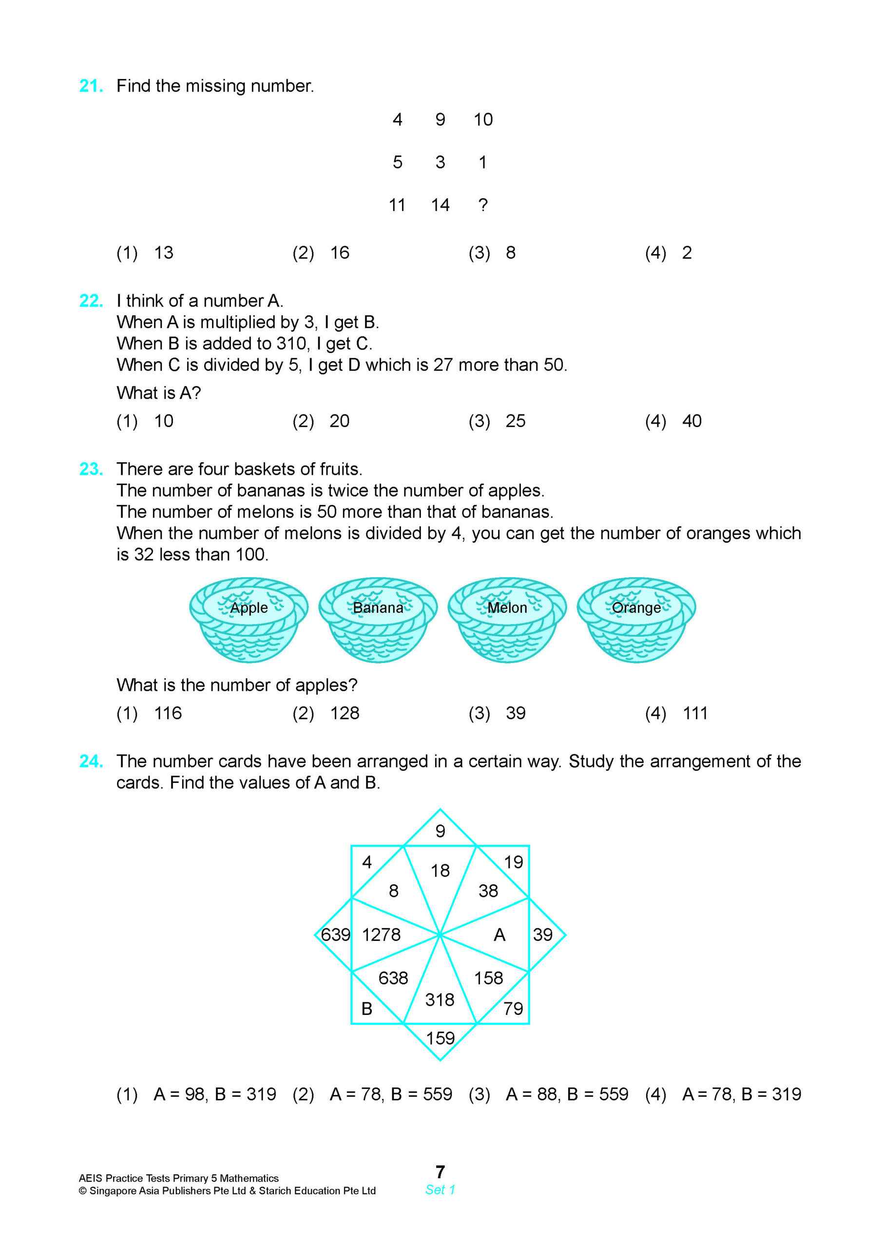 AEIS Practice Tests MATHEMATICS – Primary 5 (10 to 12+ Years)