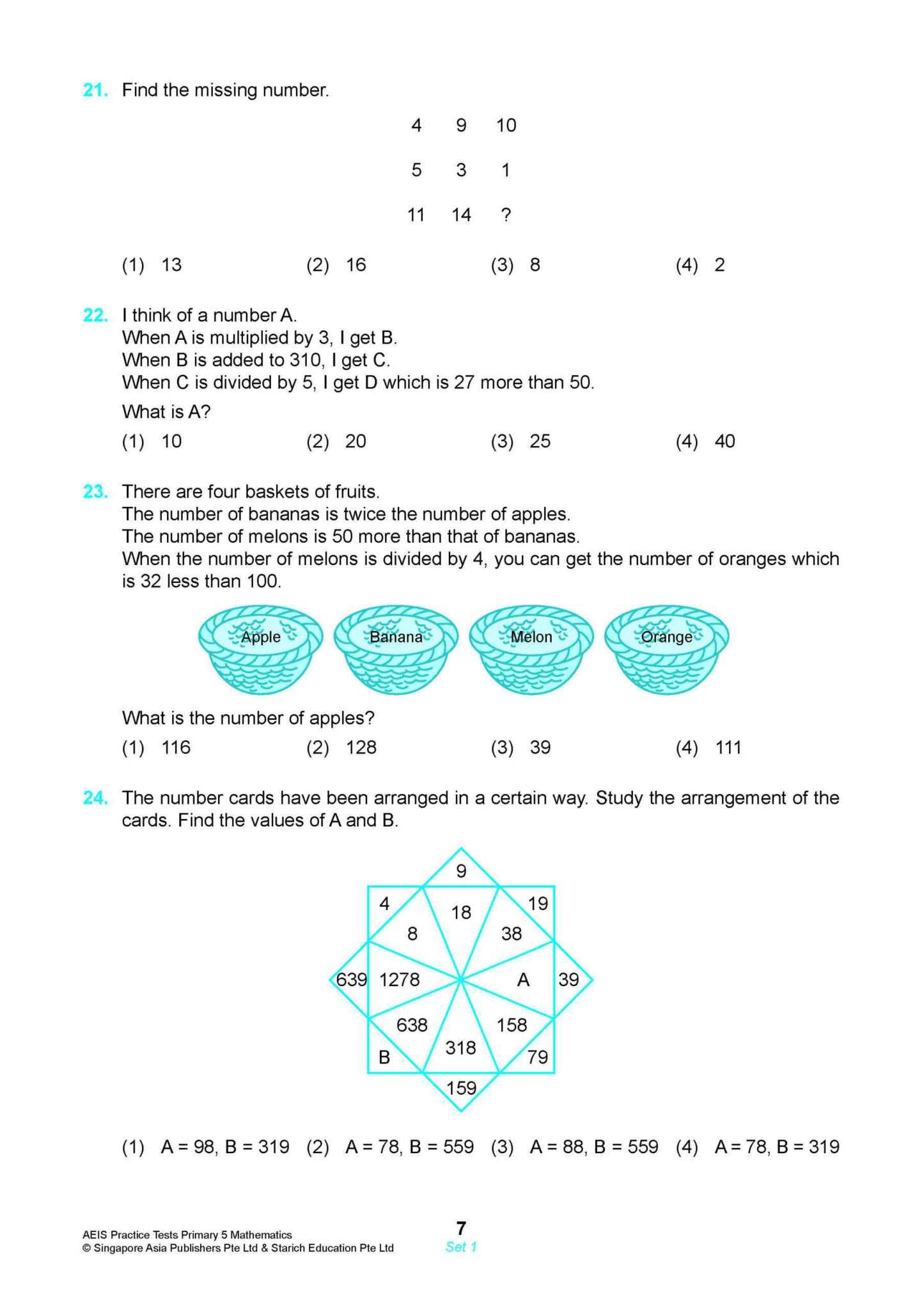 AEIS Practice Tests MATHEMATICS – Primary 5 (10 to 12+ Years)