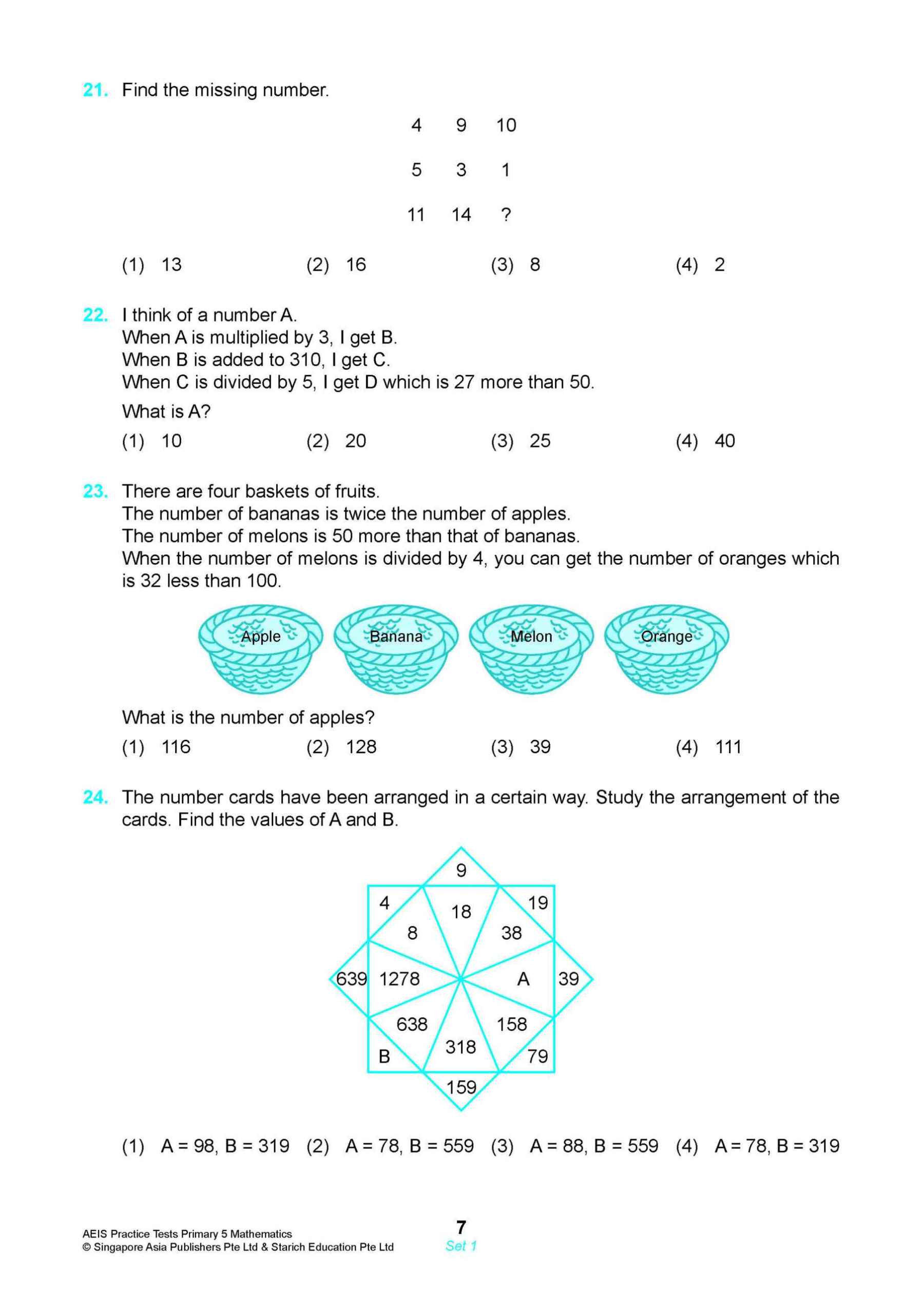 AEIS Practice Tests MATHEMATICS – Primary 5 (10 to 12+ Years)