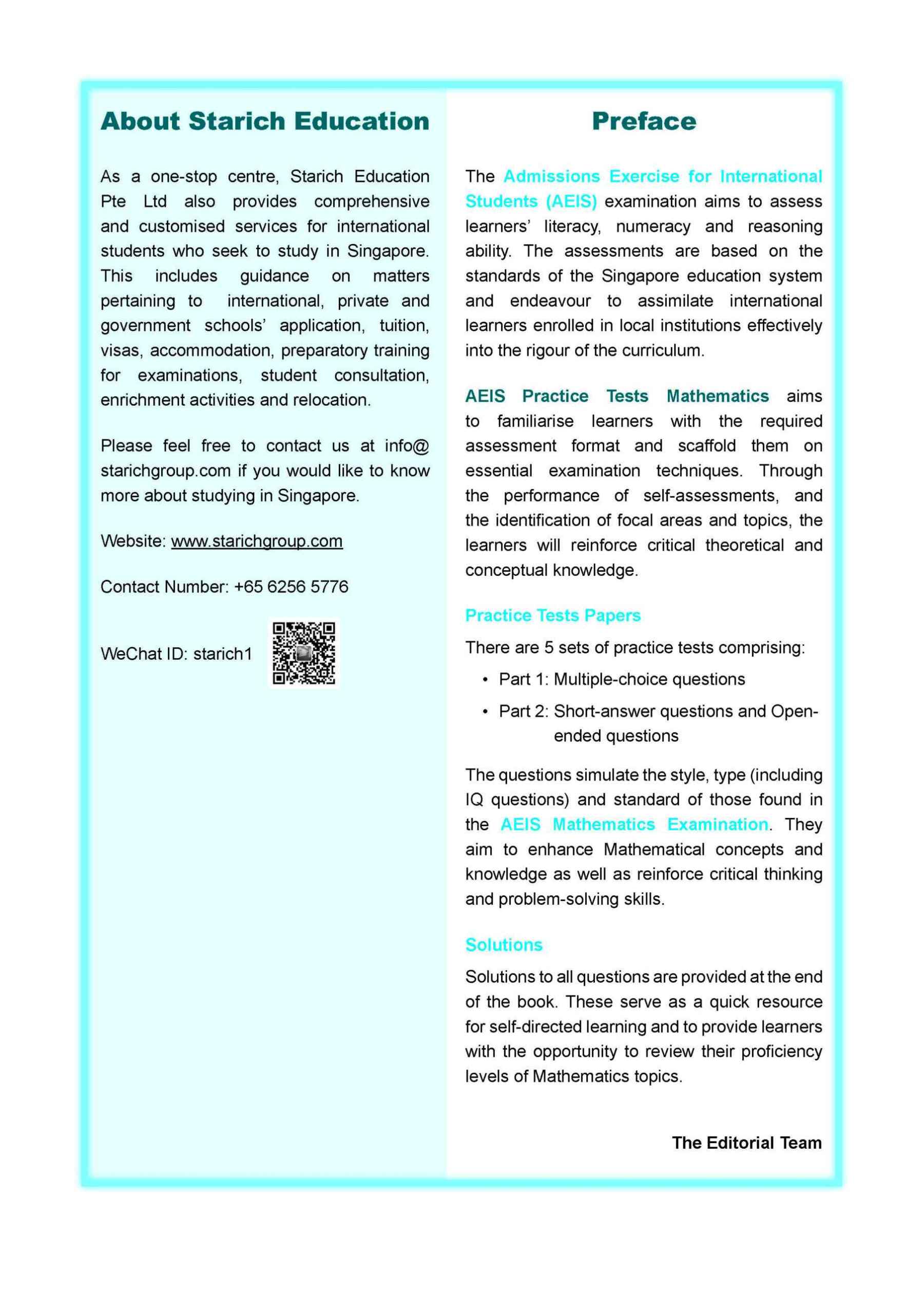 AEIS Practice Tests MATHEMATICS – Secondary 1 (12 to 14+ Years)