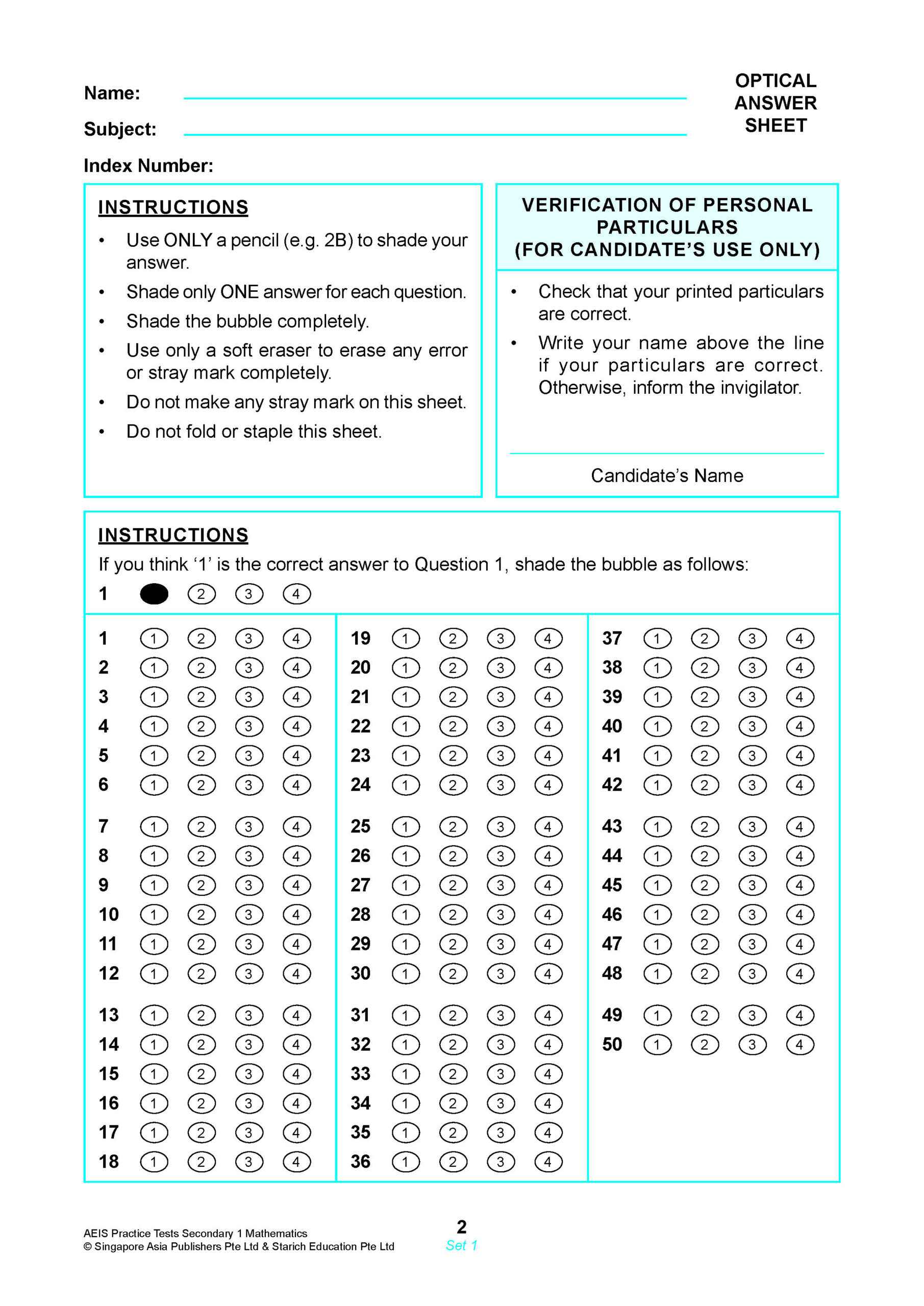 AEIS Practice Tests MATHEMATICS – Secondary 1 (12 to 14+ Years)