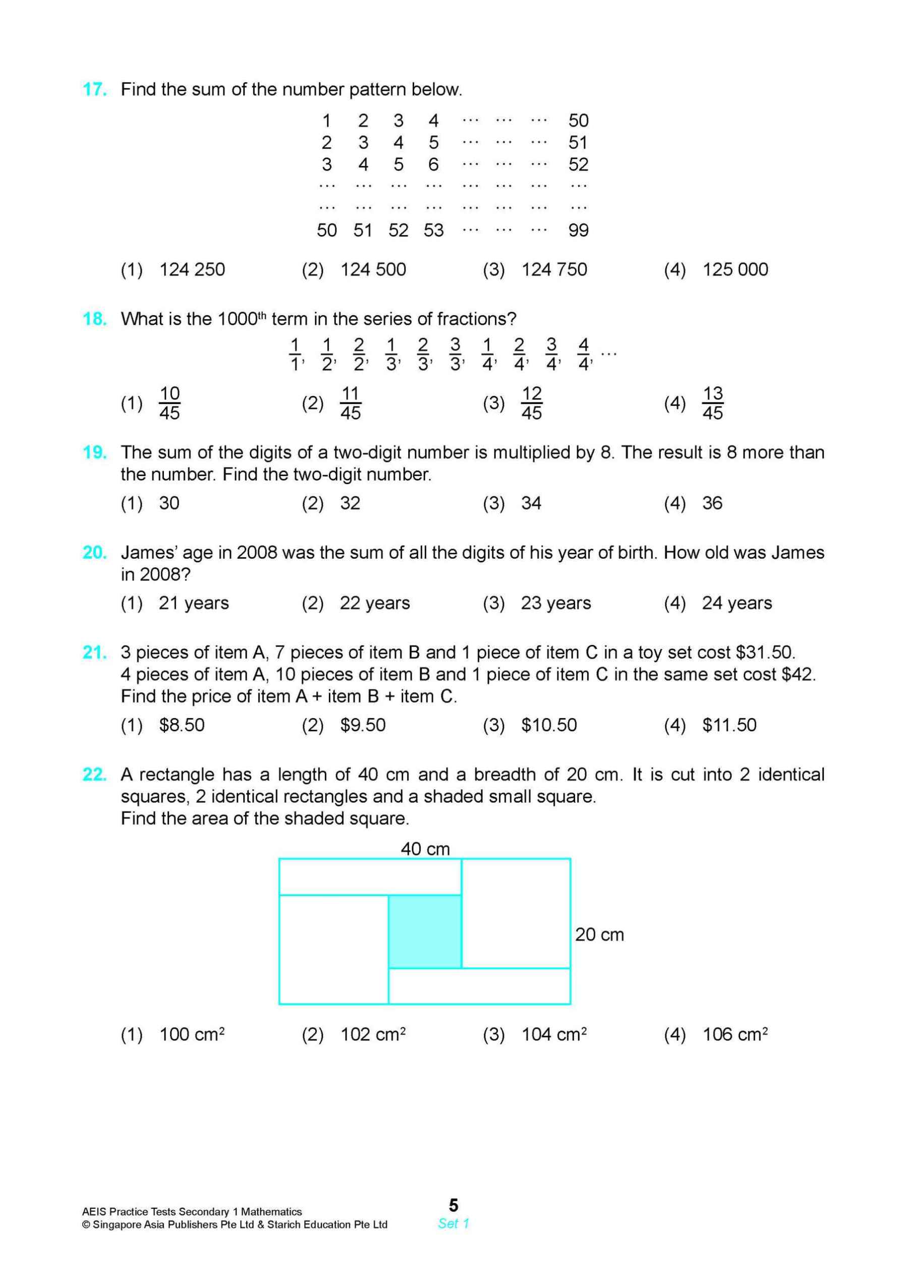 AEIS Practice Tests MATHEMATICS – Secondary 1 (12 to 14+ Years)