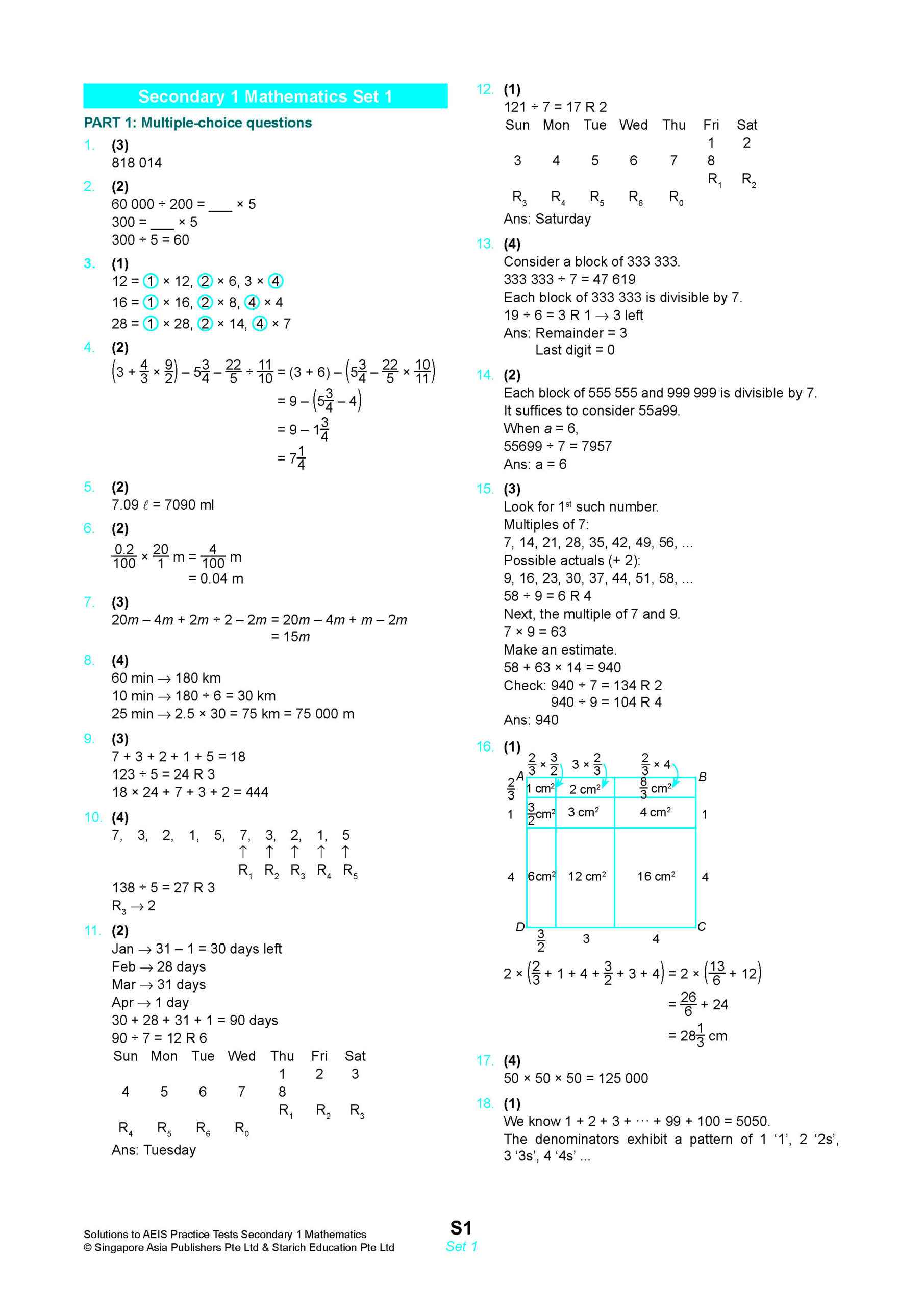 AEIS Practice Tests MATHEMATICS – Secondary 1 (12 to 14+ Years)