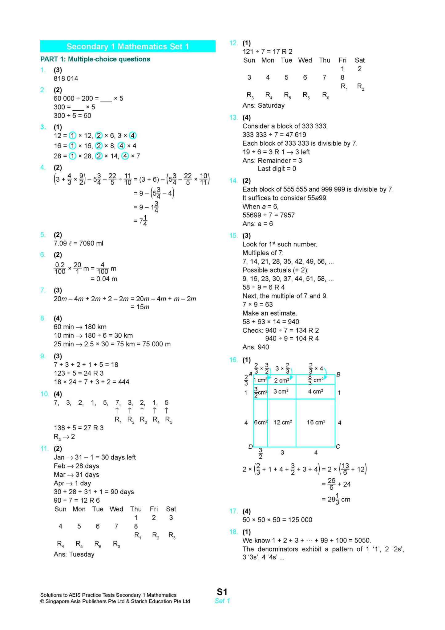 AEIS Practice Tests MATHEMATICS – Secondary 1 (12 to 14+ Years)