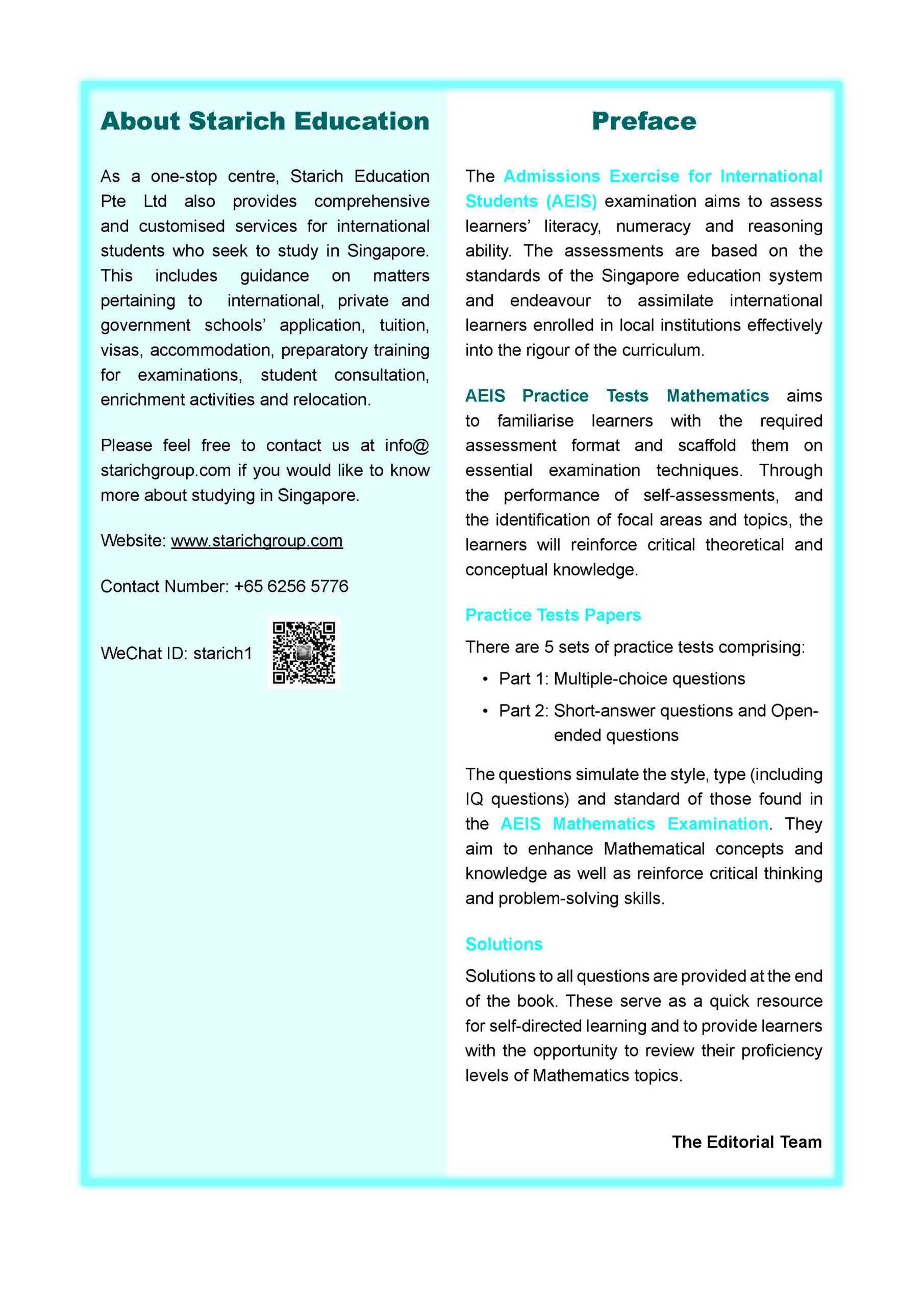 AEIS Practice Tests MATHEMATICS – Secondary 2 (13 to 15+ Years)