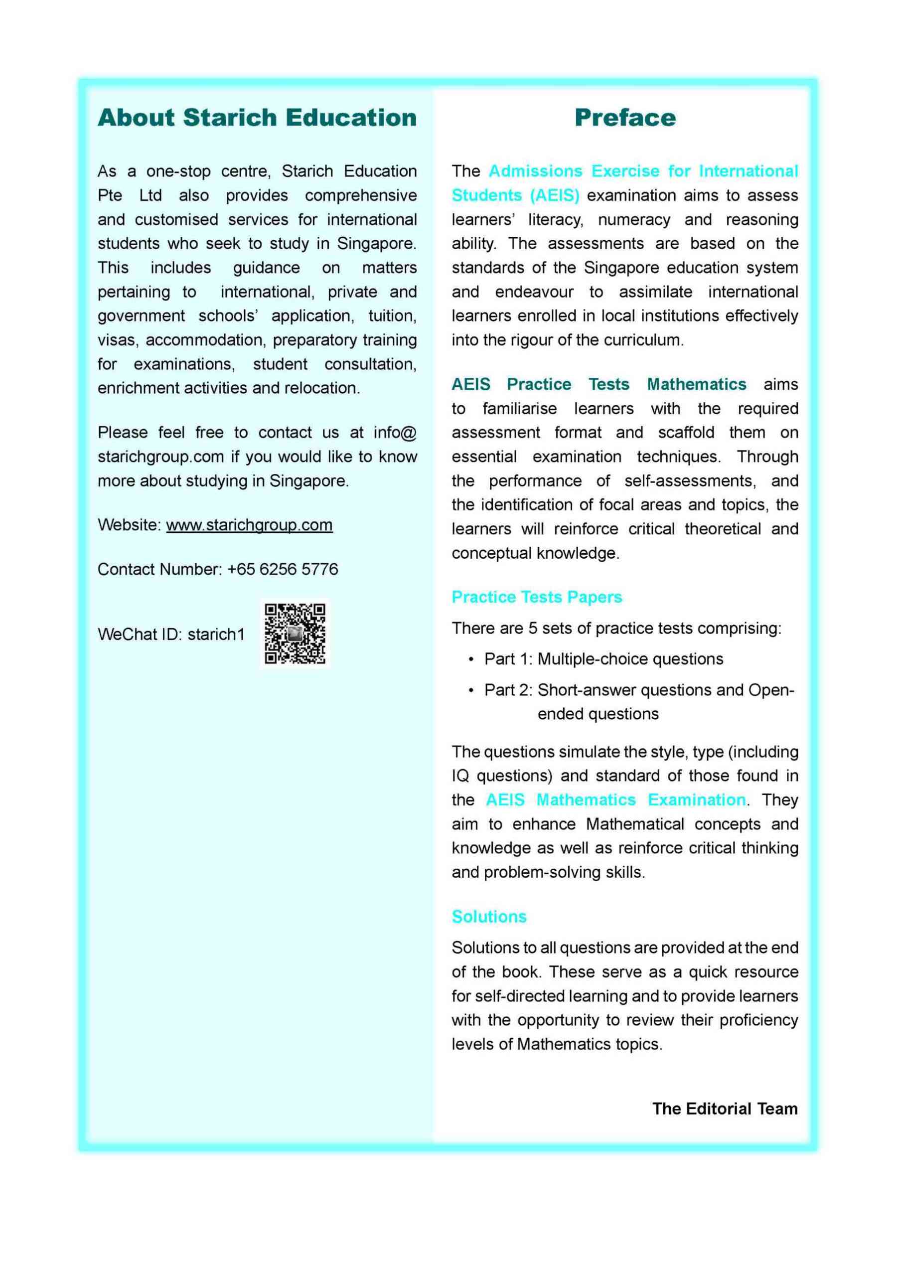 AEIS Practice Tests MATHEMATICS – Secondary 2 (13 to 15+ Years)