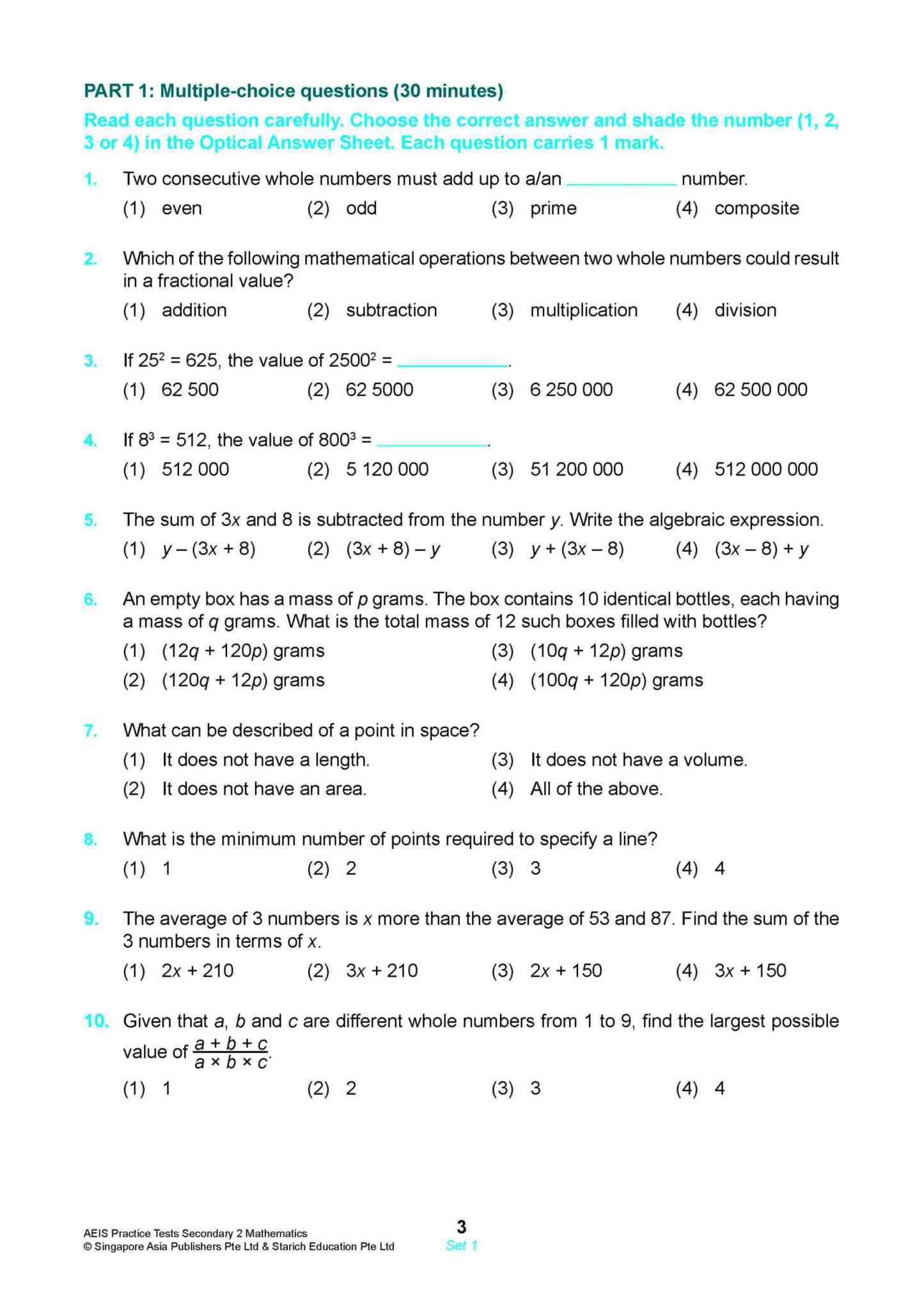 AEIS Practice Tests MATHEMATICS – Secondary 2 (13 to 15+ Years)