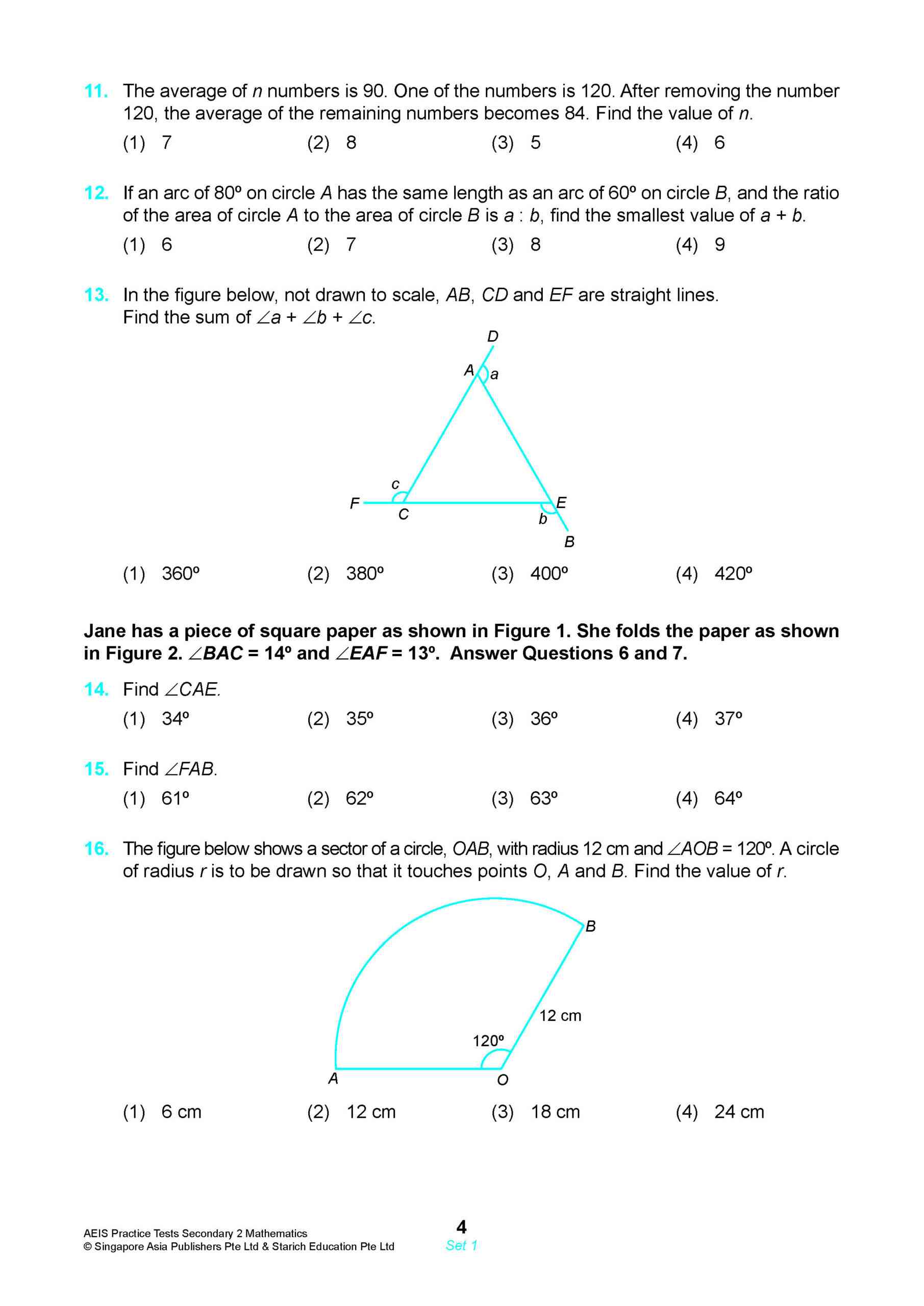 AEIS Practice Tests MATHEMATICS – Secondary 2 (13 to 15+ Years)