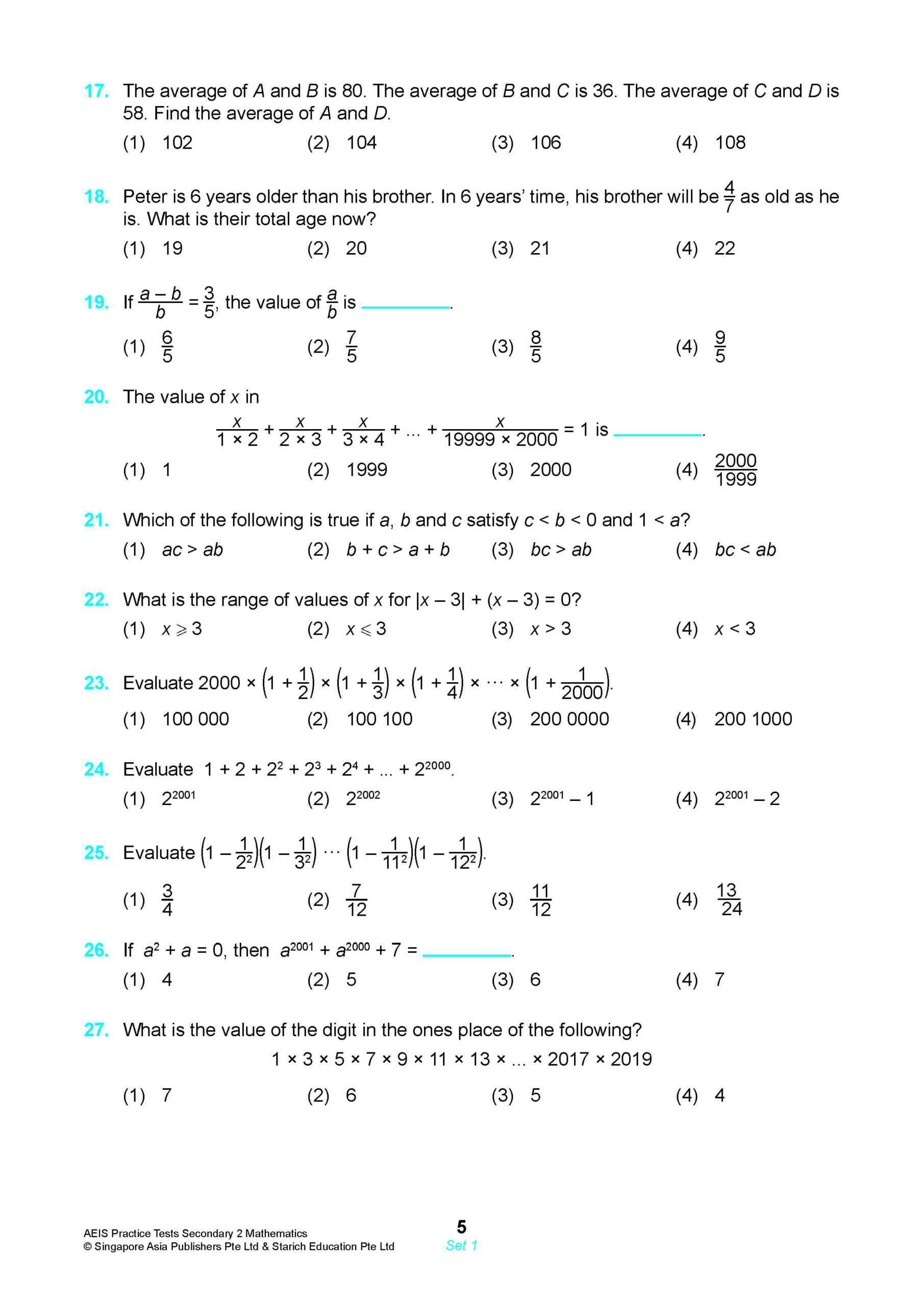 AEIS Practice Tests MATHEMATICS – Secondary 2 (13 to 15+ Years)