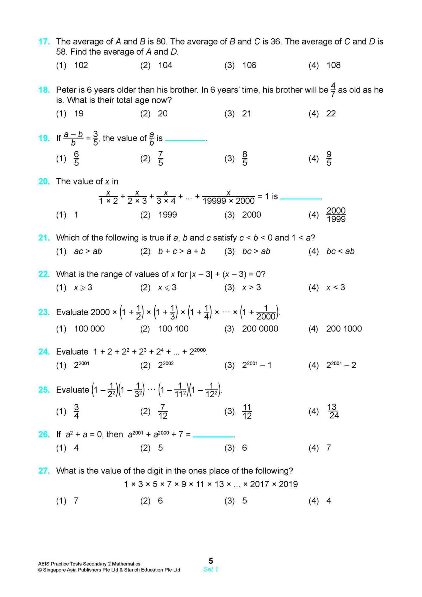 AEIS Practice Tests MATHEMATICS – Secondary 2 (13 to 15+ Years)