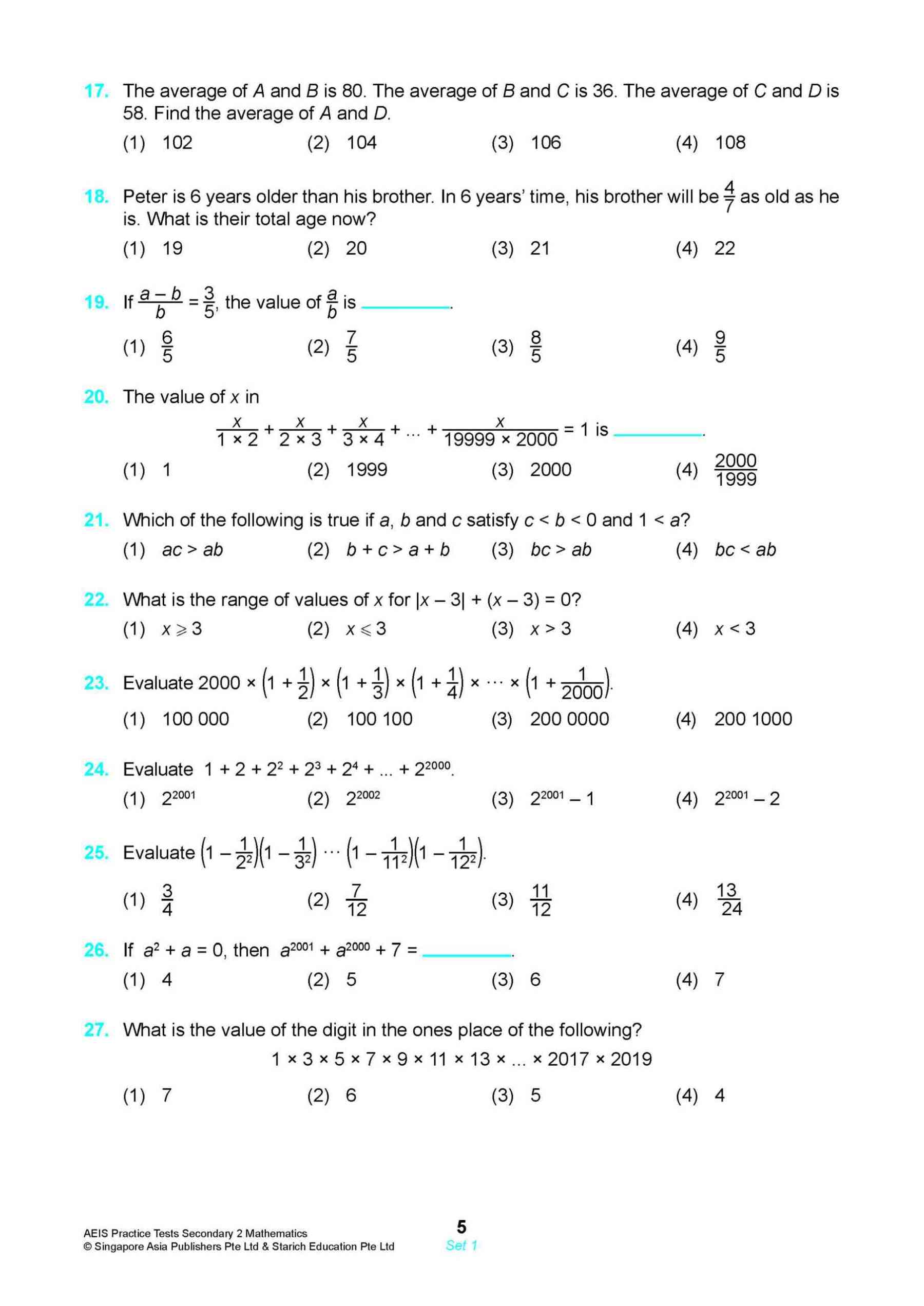 AEIS Practice Tests MATHEMATICS – Secondary 2 (13 to 15+ Years)
