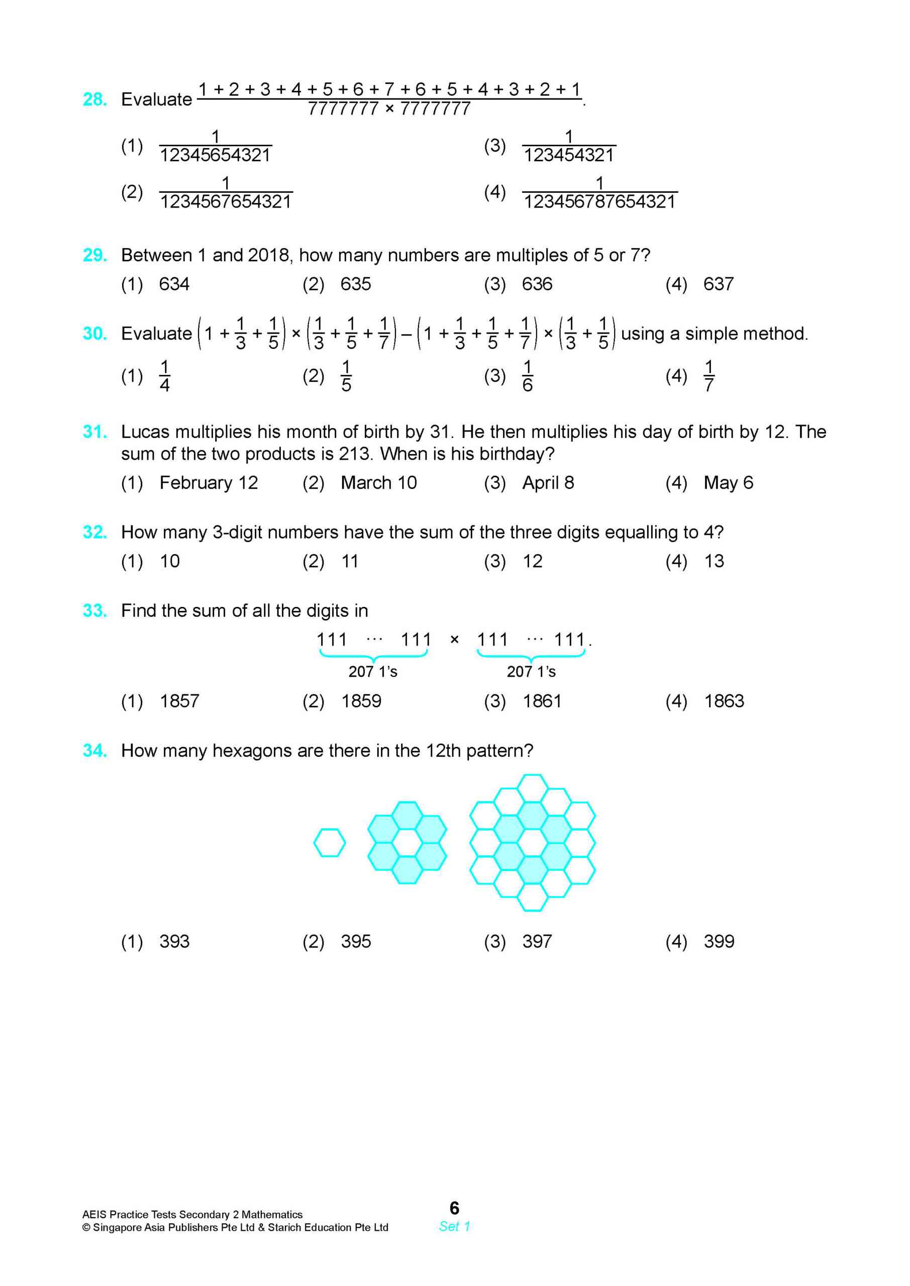 AEIS Practice Tests MATHEMATICS – Secondary 2 (13 to 15+ Years)