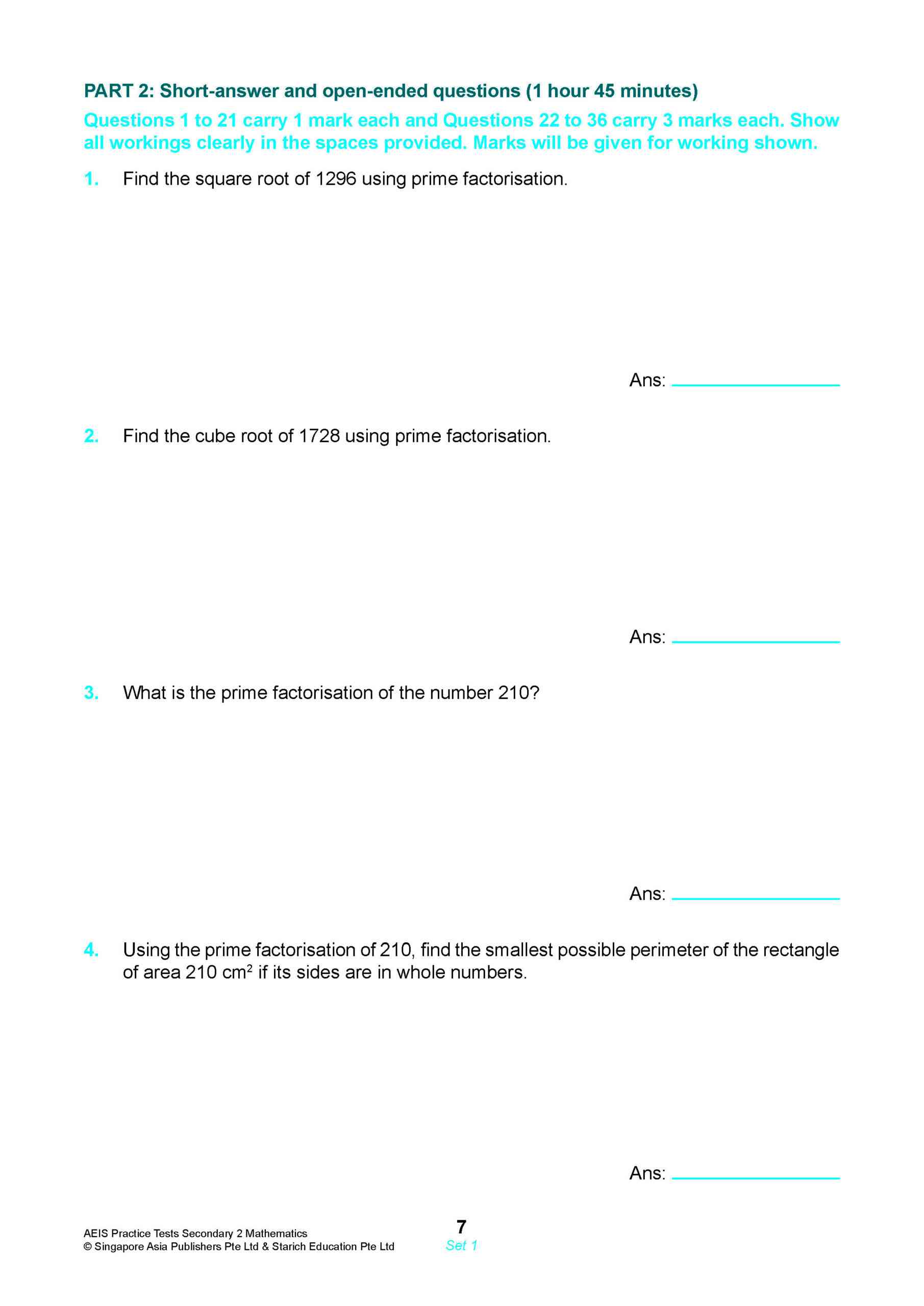 AEIS Practice Tests MATHEMATICS – Secondary 2 (13 to 15+ Years)