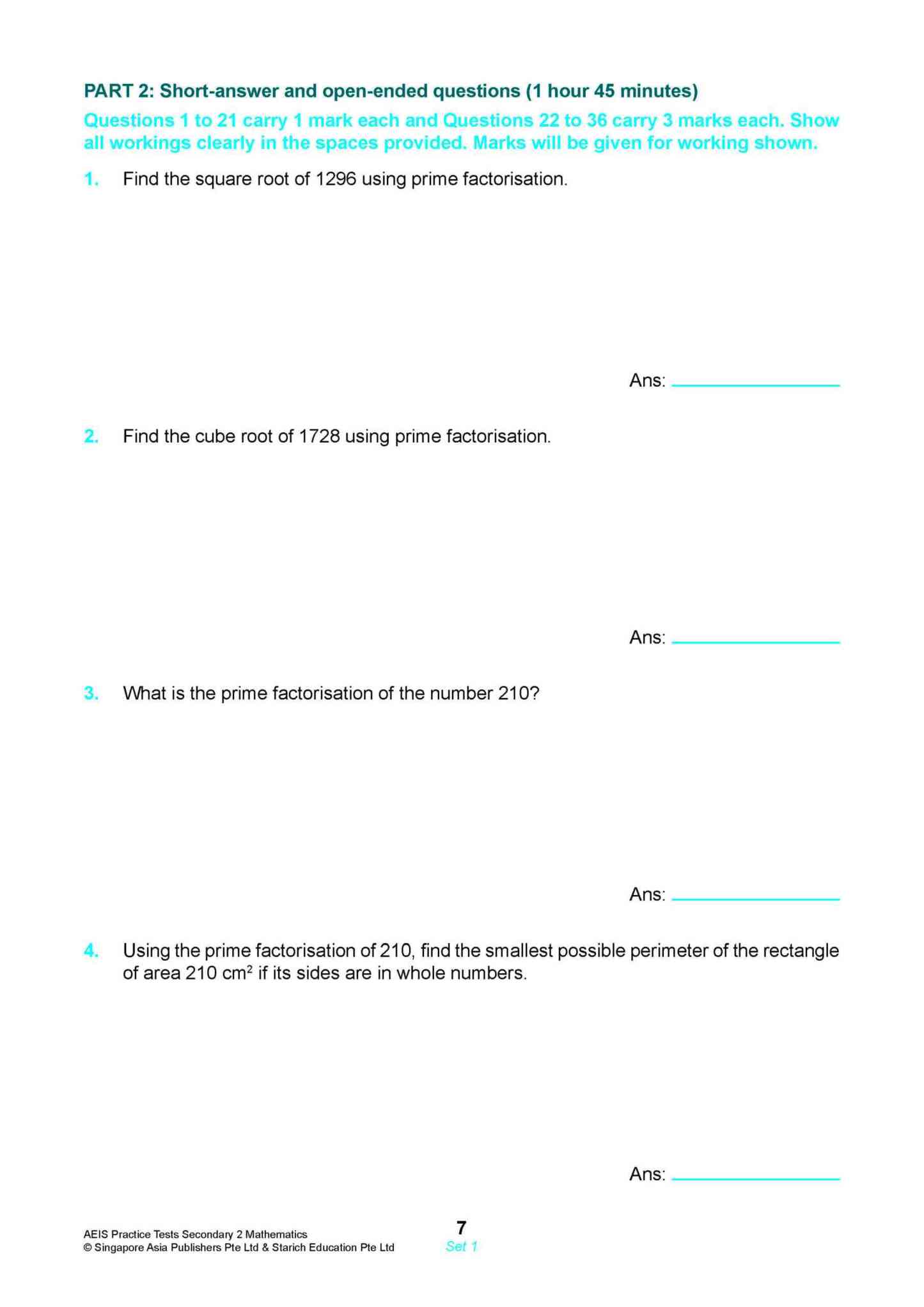 AEIS Practice Tests MATHEMATICS – Secondary 2 (13 to 15+ Years)