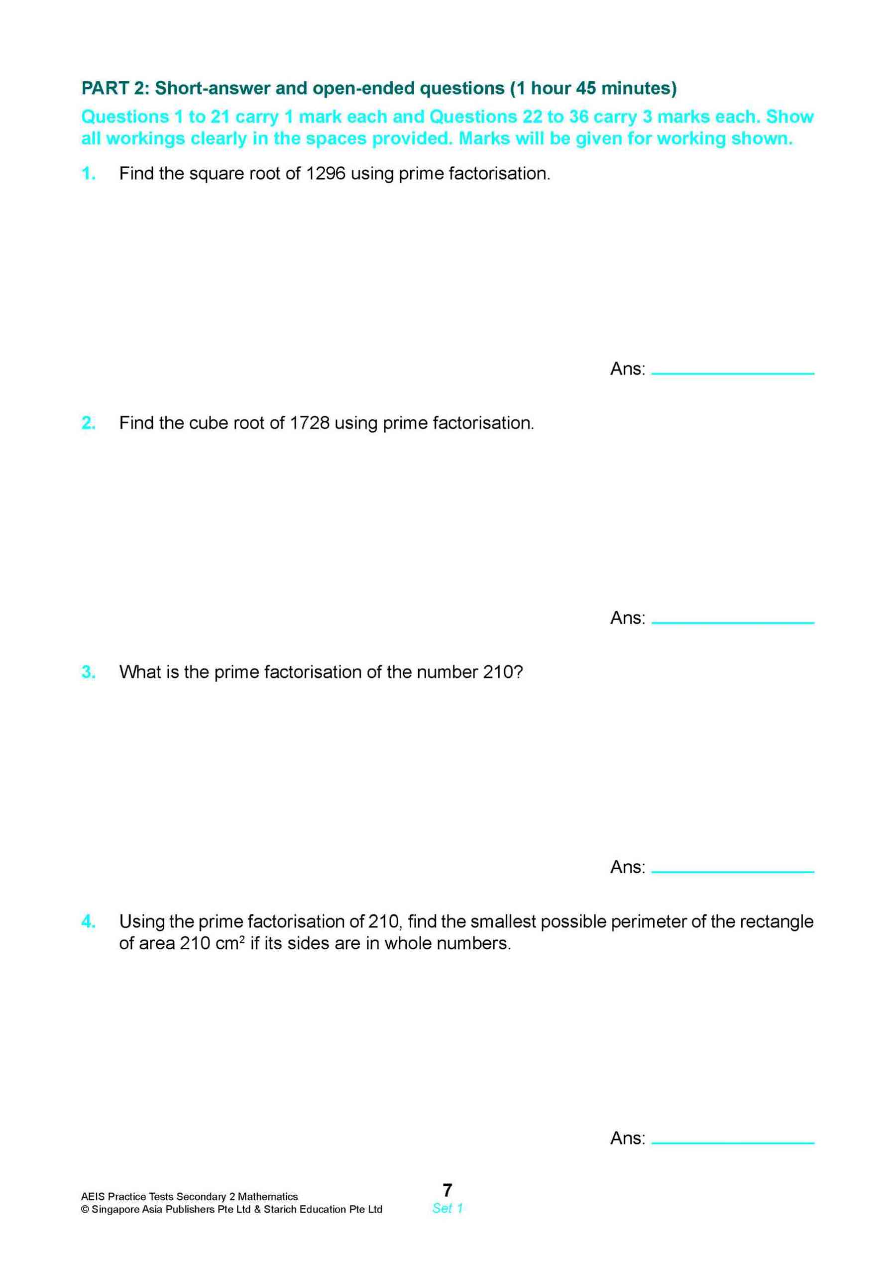 AEIS Practice Tests MATHEMATICS – Secondary 2 (13 to 15+ Years)