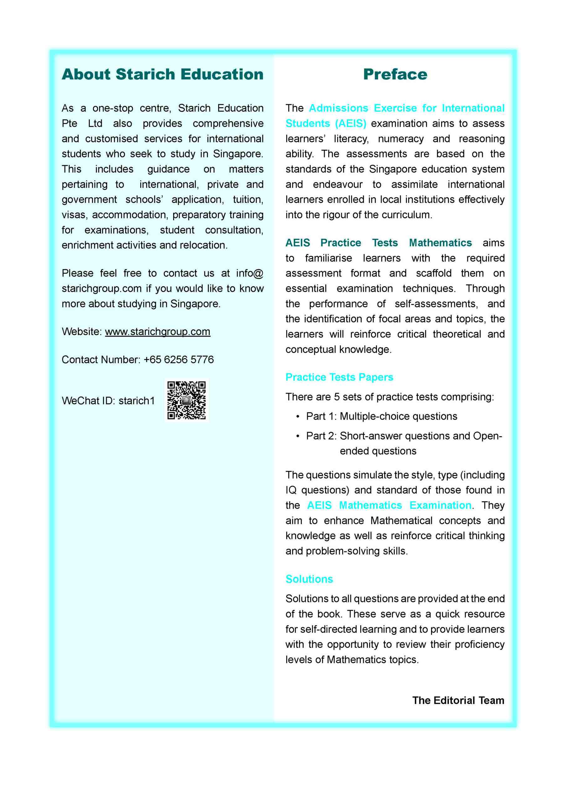 AEIS Practice Tests MATHEMATICS – Secondary 3 (14 to 16+ Years)