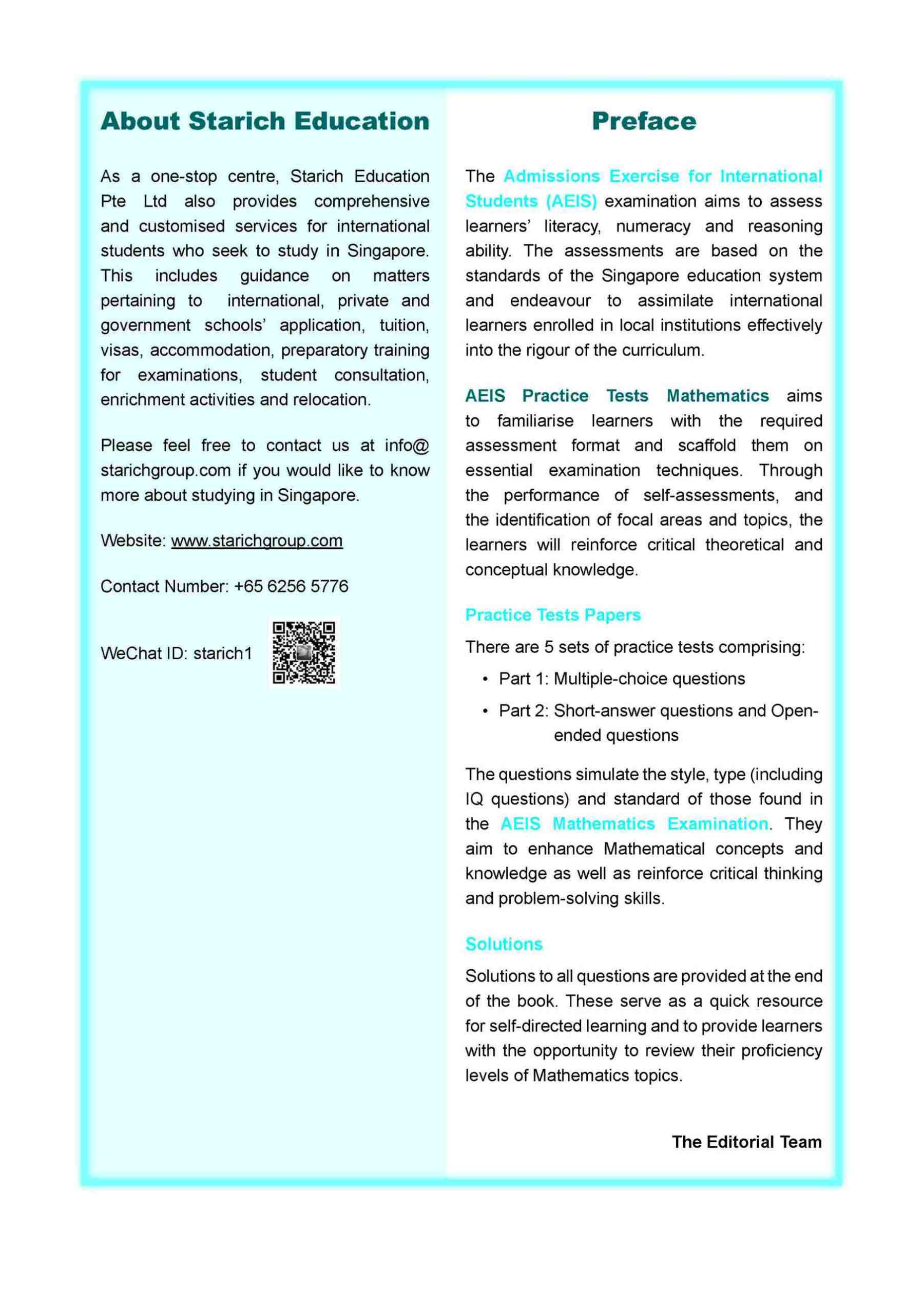 AEIS Practice Tests MATHEMATICS – Secondary 3 (14 to 16+ Years)