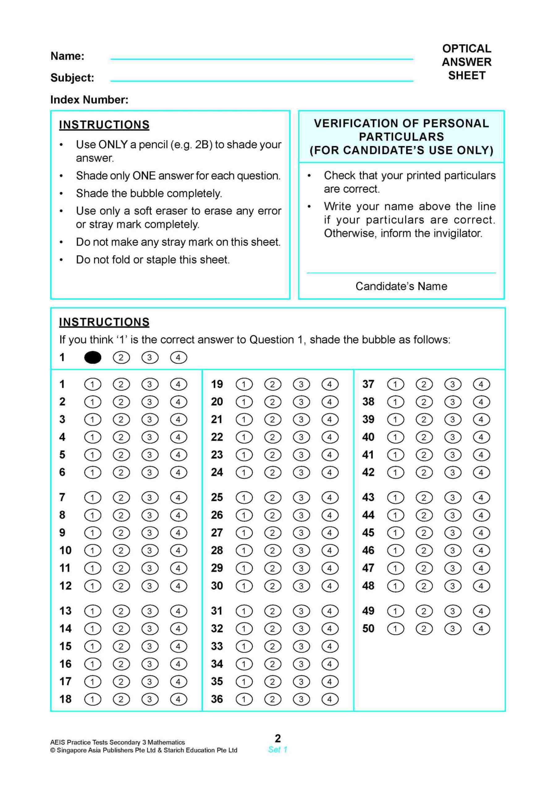 AEIS Practice Tests MATHEMATICS – Secondary 3 (14 to 16+ Years)