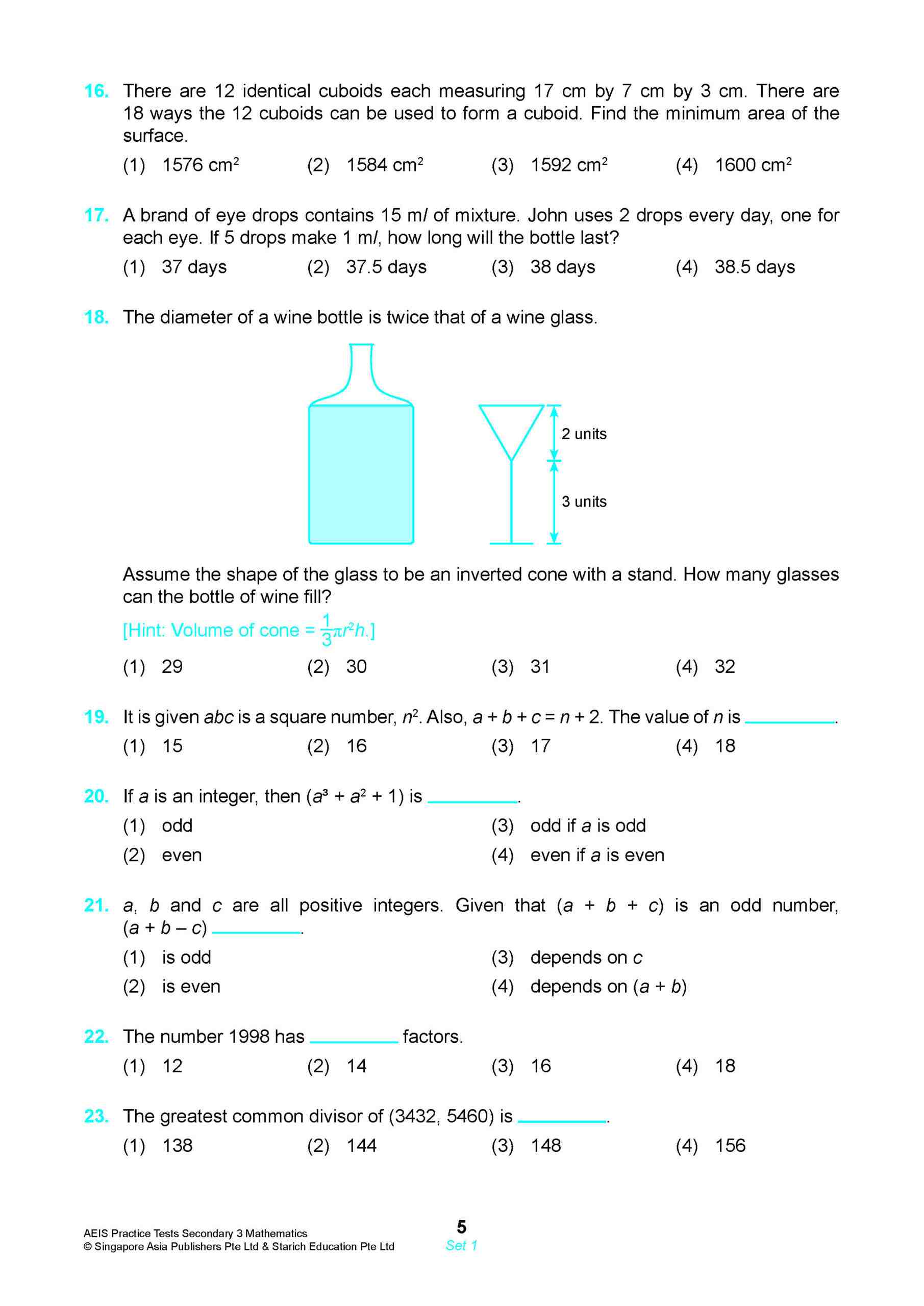 AEIS Practice Tests MATHEMATICS – Secondary 3 (14 to 16+ Years)