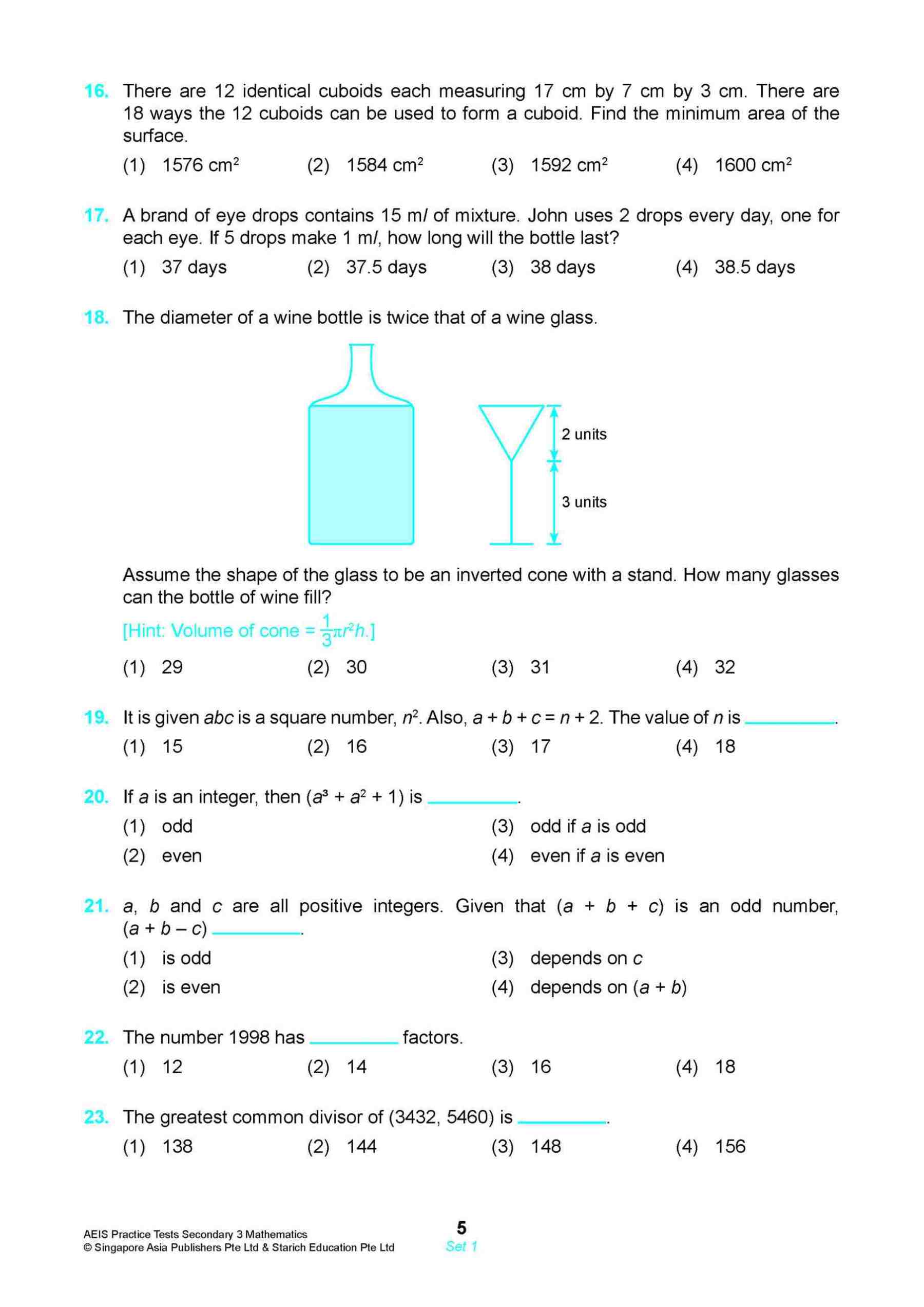 AEIS Practice Tests MATHEMATICS – Secondary 3 (14 to 16+ Years)