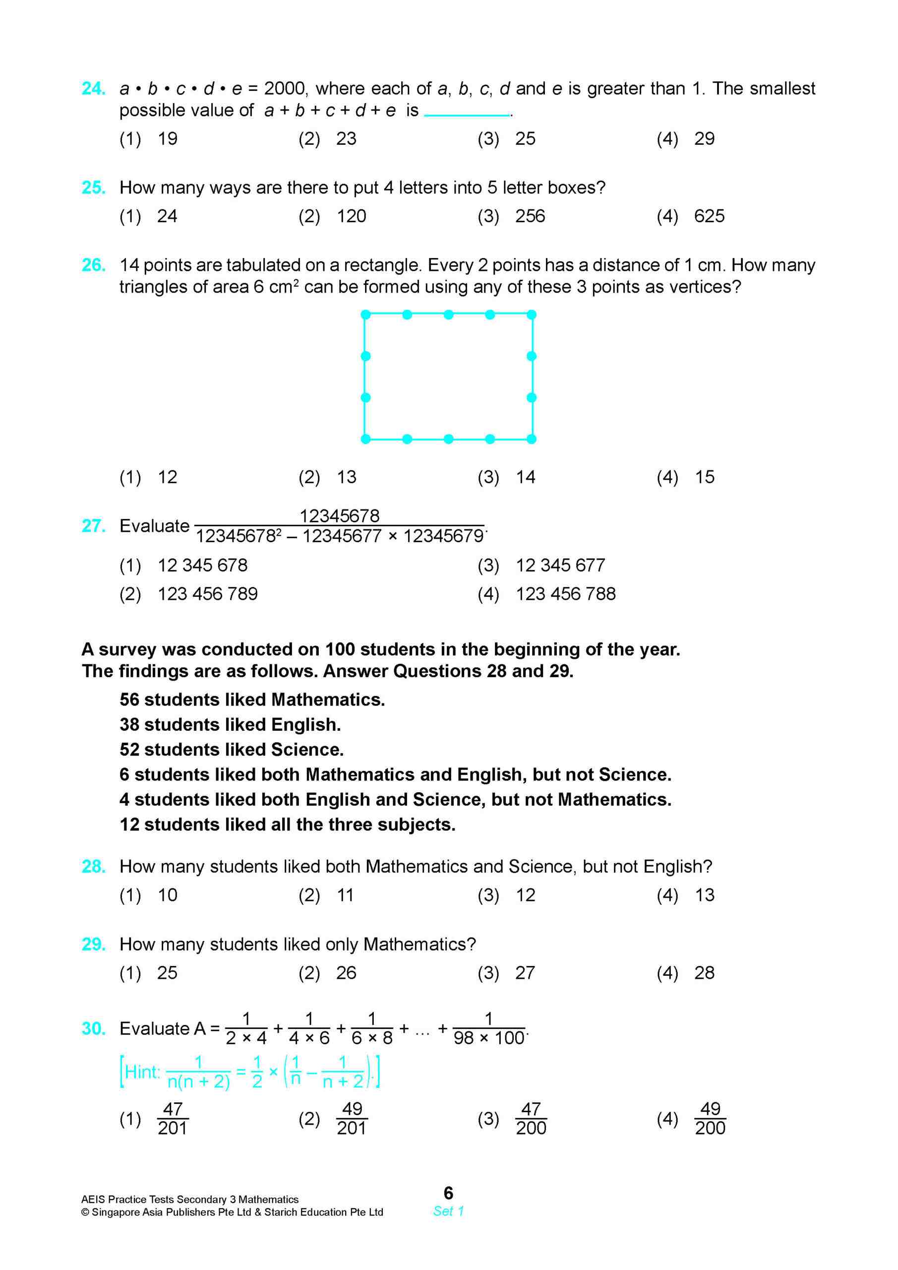 AEIS Practice Tests MATHEMATICS – Secondary 3 (14 to 16+ Years)