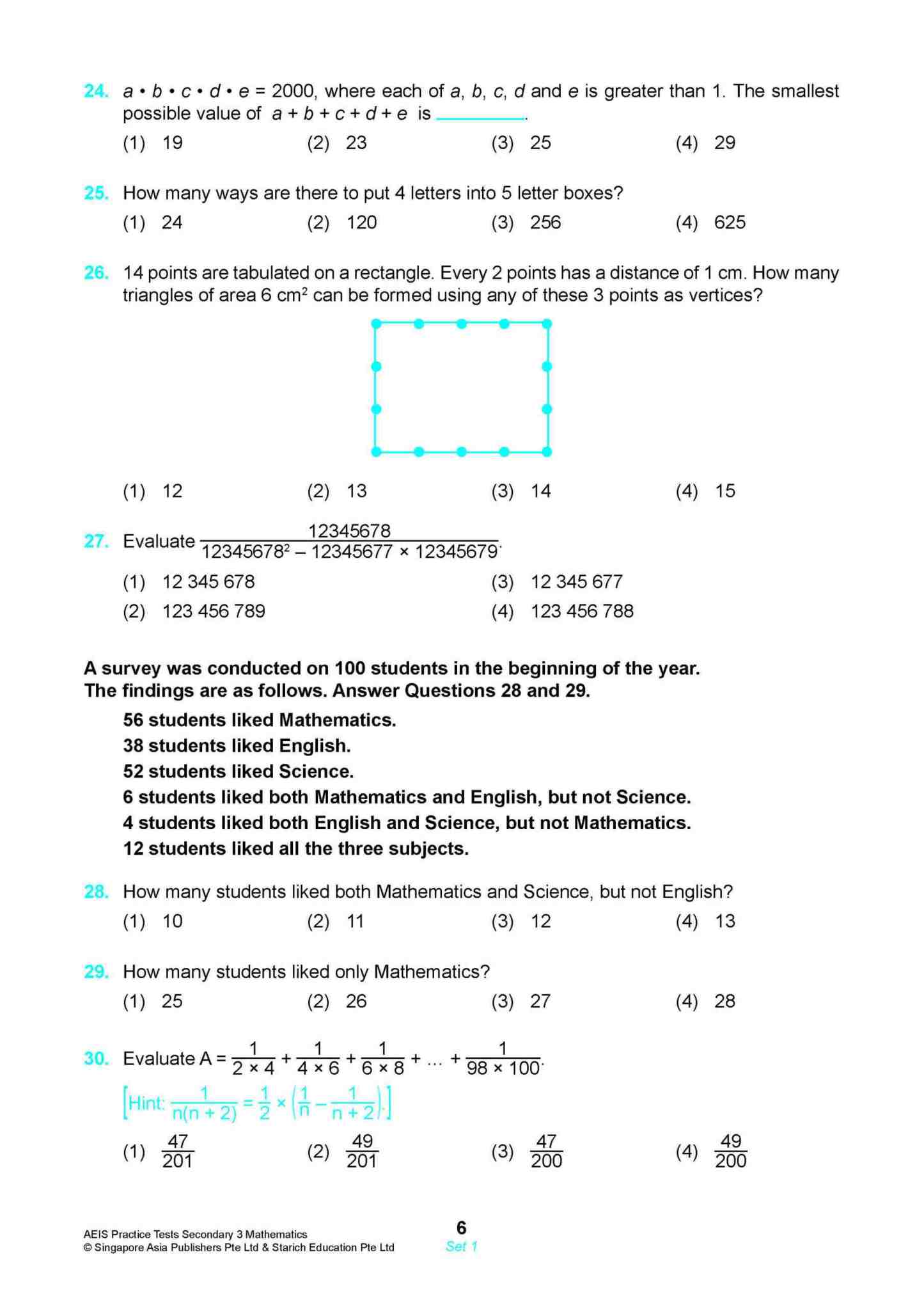 AEIS Practice Tests MATHEMATICS – Secondary 3 (14 to 16+ Years)