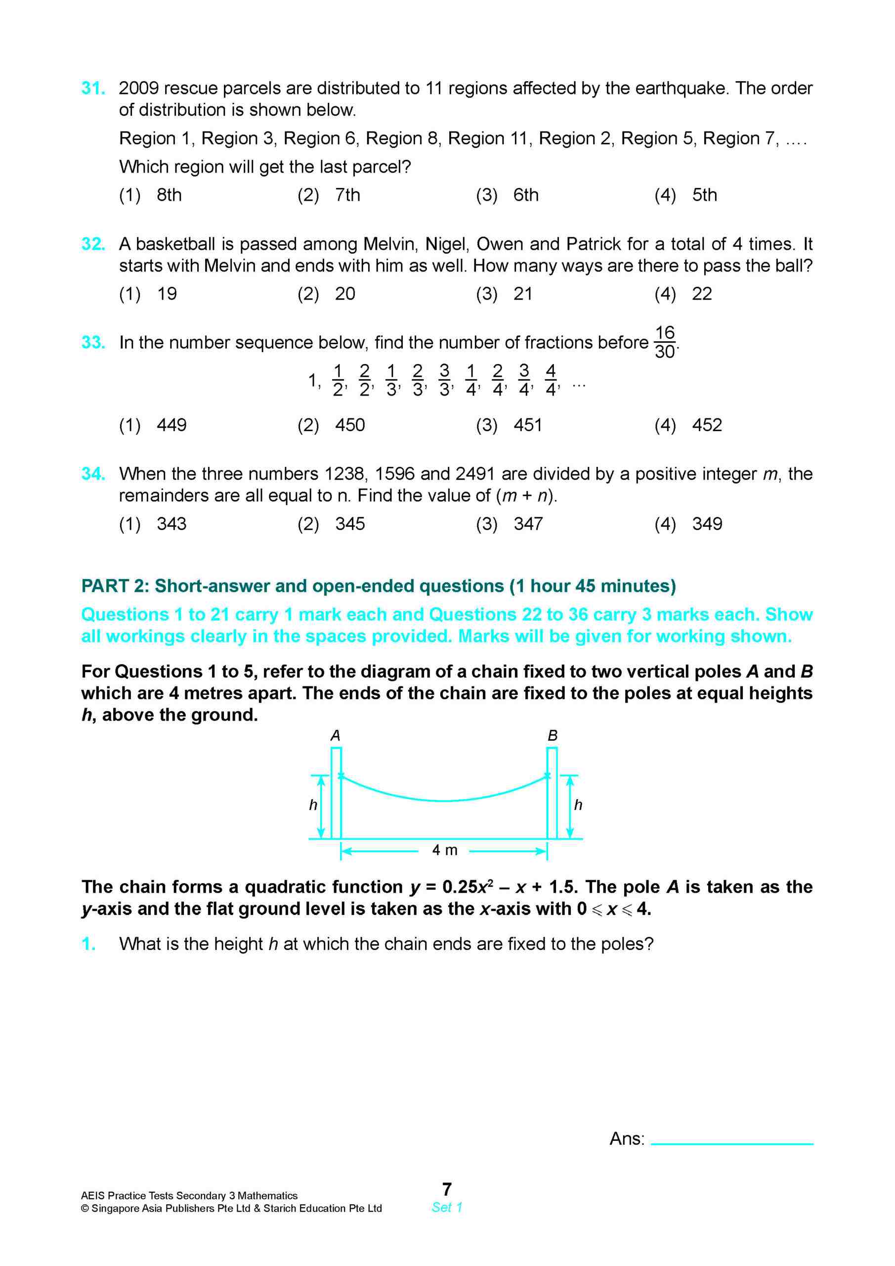 AEIS Practice Tests MATHEMATICS – Secondary 3 (14 to 16+ Years)