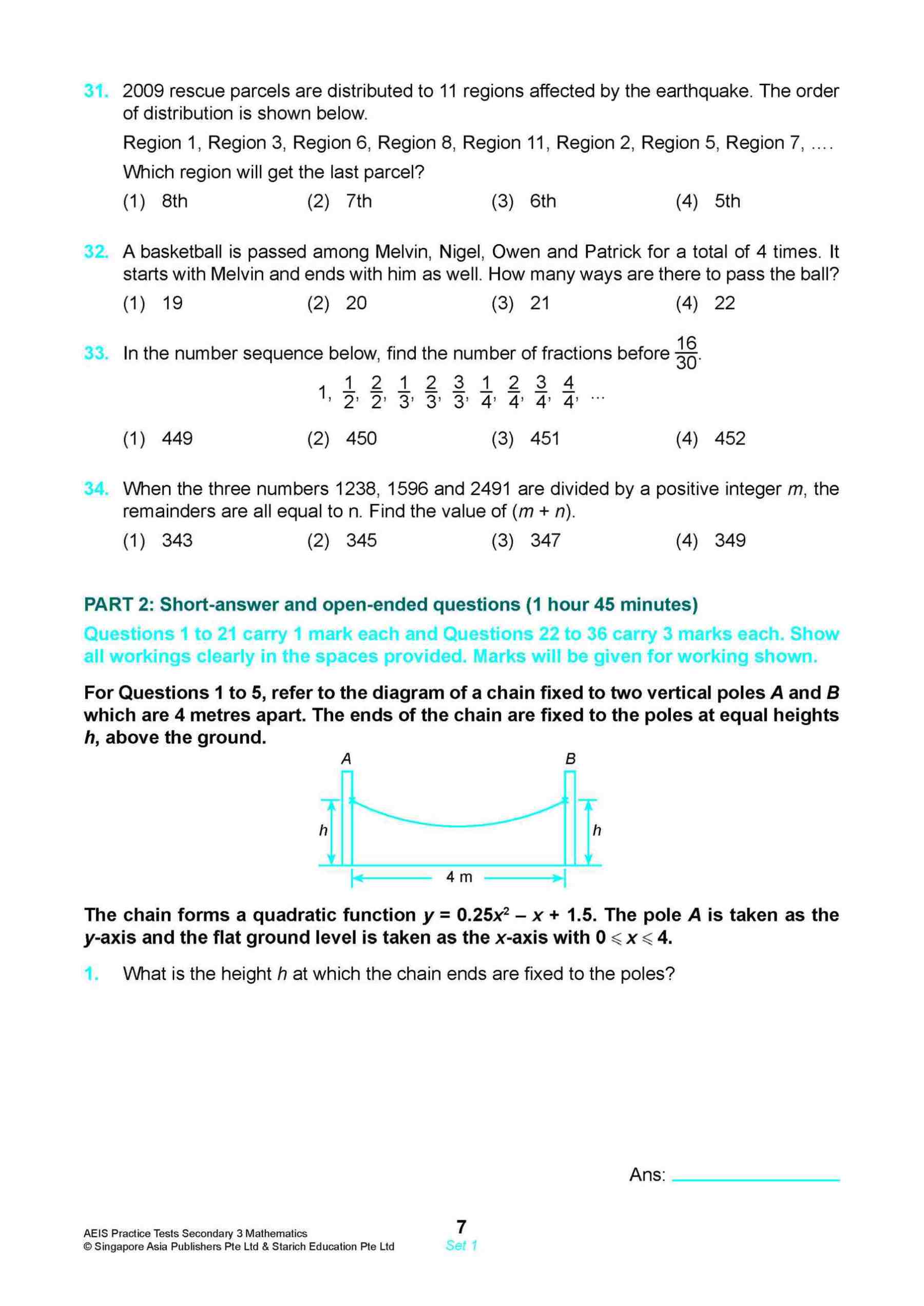 AEIS Practice Tests MATHEMATICS – Secondary 3 (14 to 16+ Years)