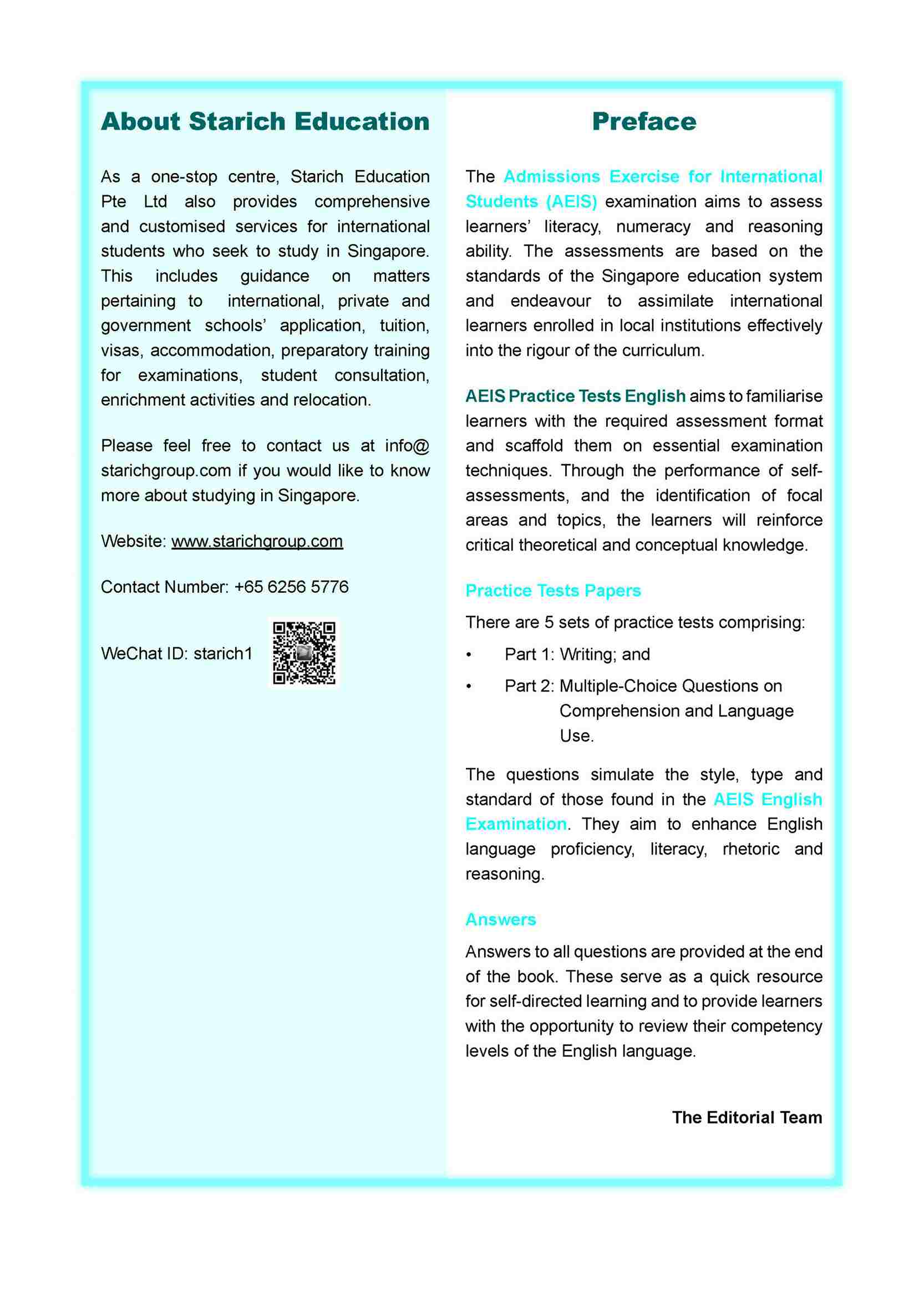 AEIS Practice Tests ENGLISH – Secondary 3 (14 to 16+ Years)