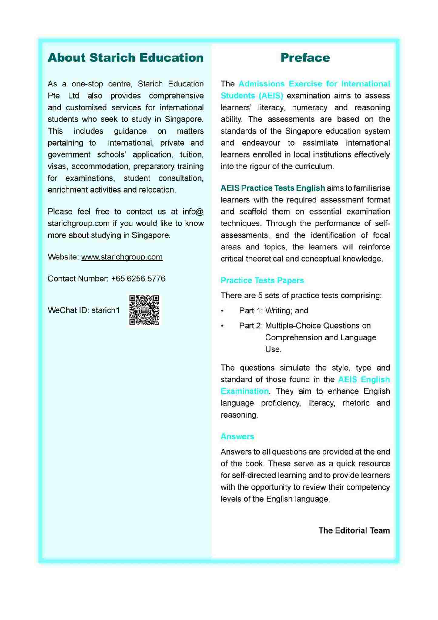 AEIS Practice Tests ENGLISH – Secondary 3 (14 to 16+ Years)