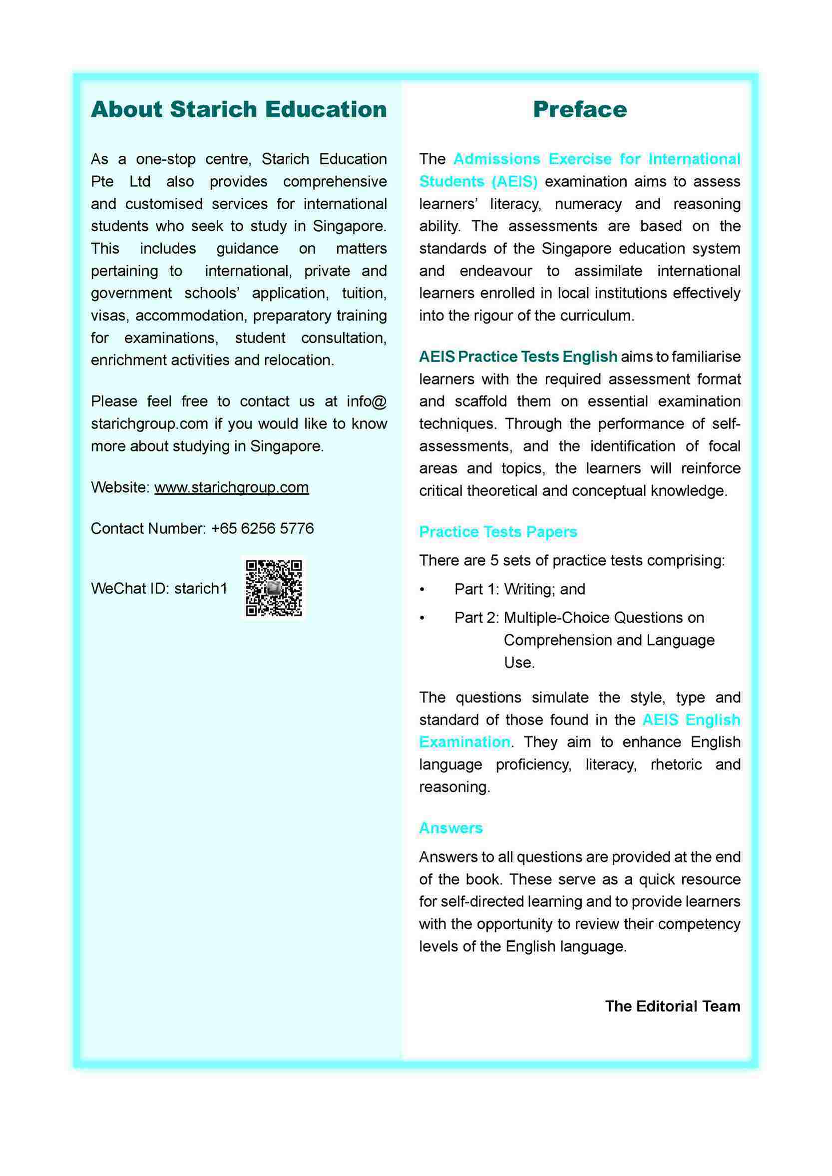 AEIS Practice Tests ENGLISH – Secondary 3 (14 to 16+ Years)