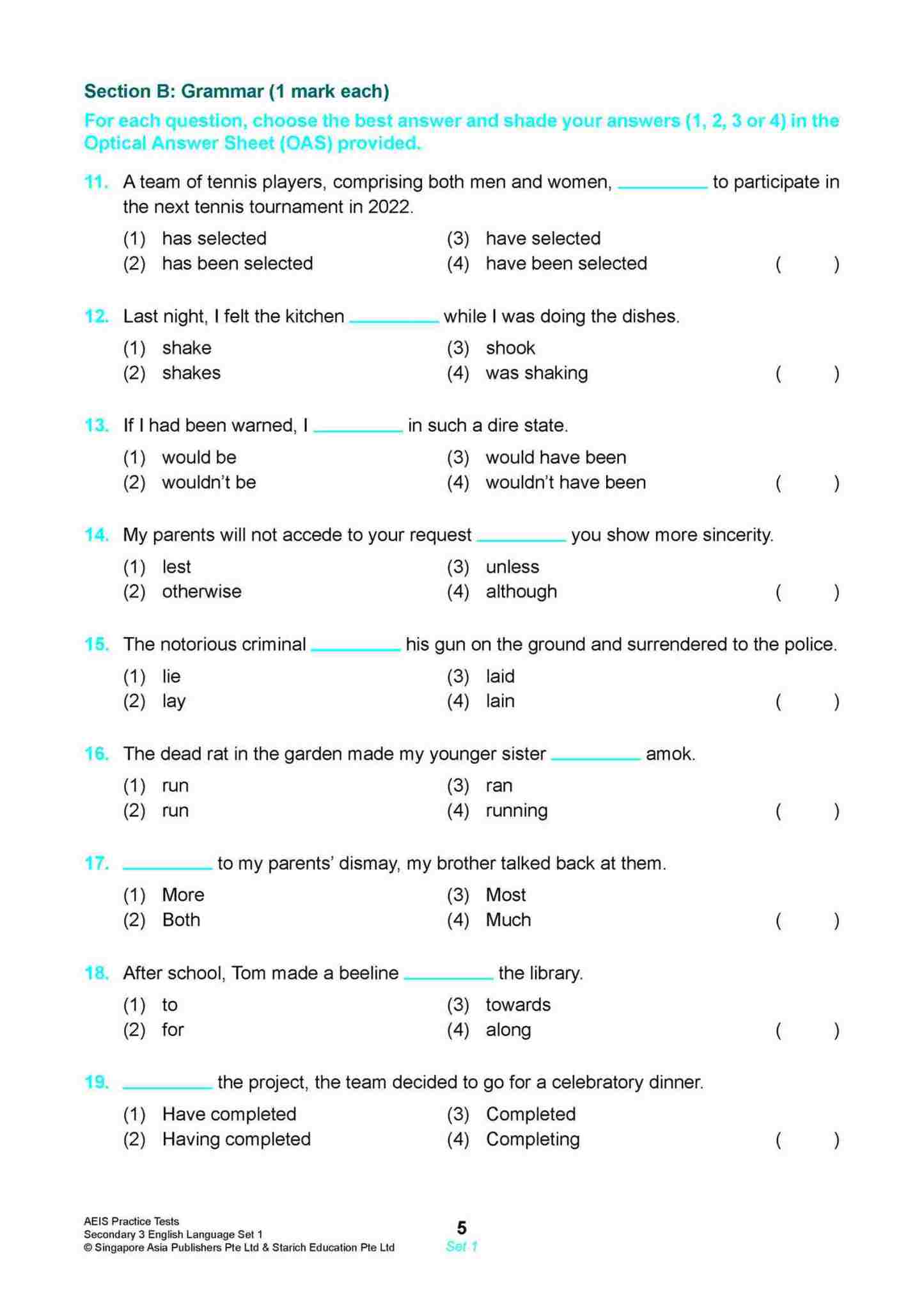 AEIS Practice Tests ENGLISH – Secondary 3 (14 to 16+ Years)