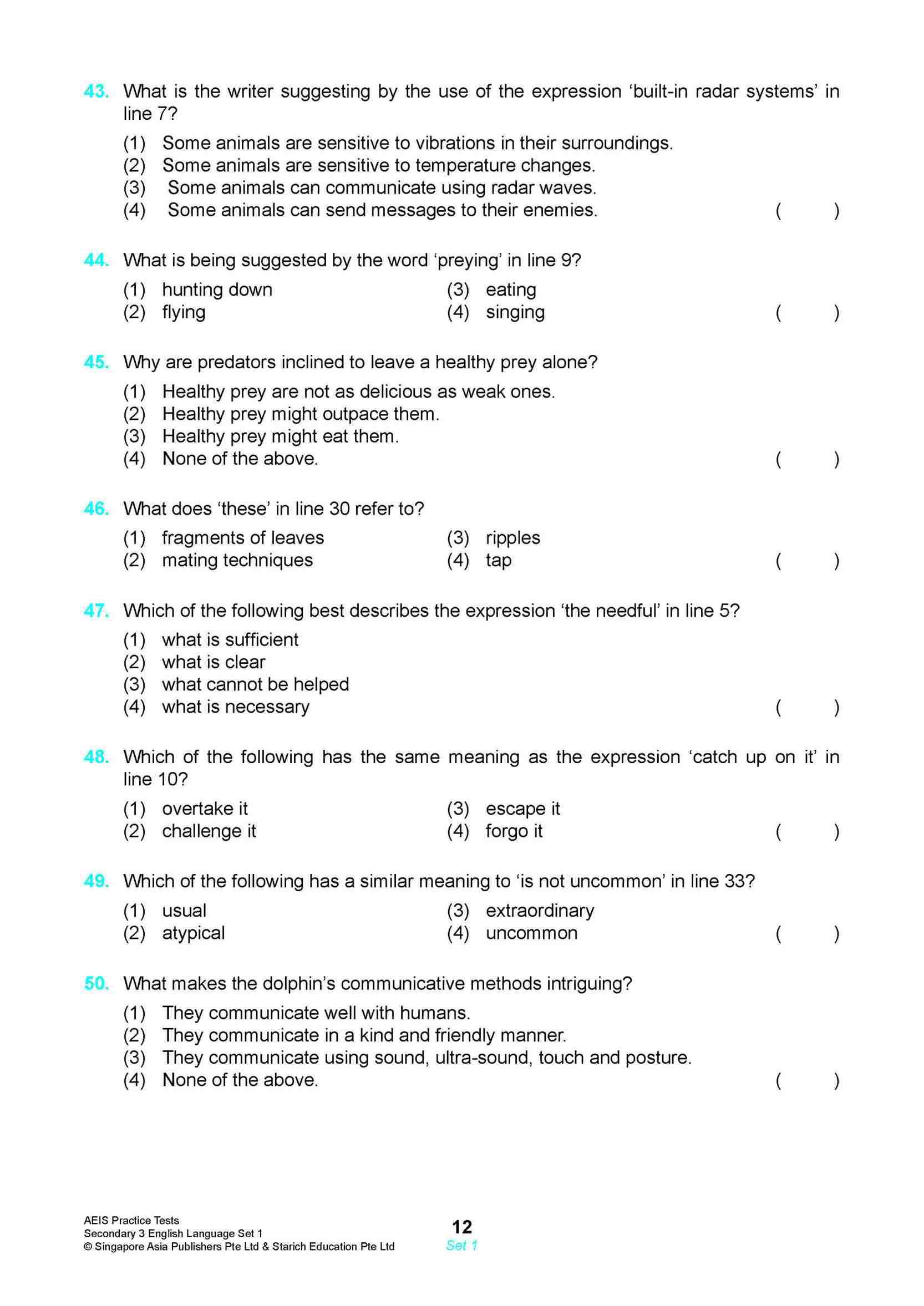 AEIS Practice Tests ENGLISH – Secondary 3 (14 to 16+ Years)