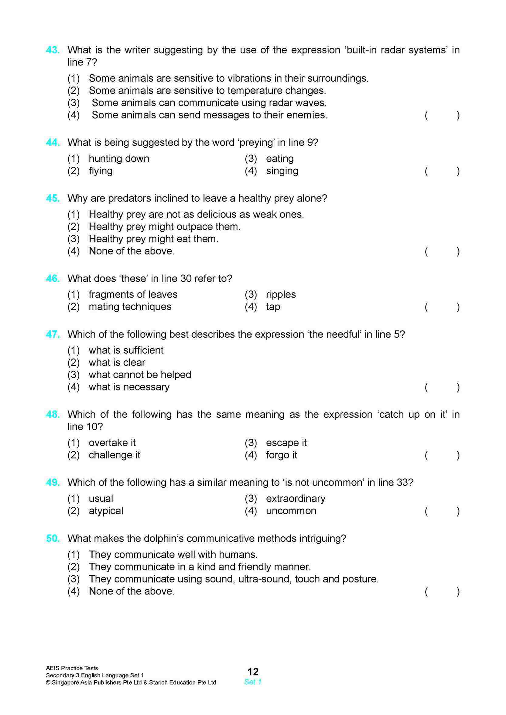 AEIS Practice Tests ENGLISH – Secondary 3 (14 to 16+ Years)