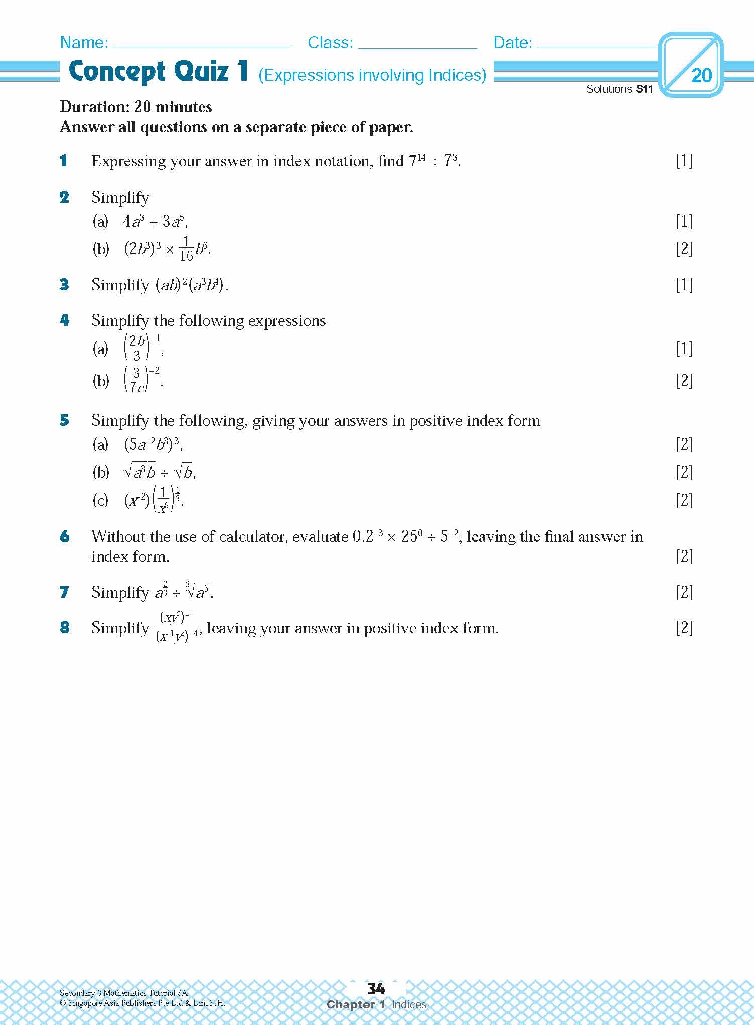 Secondary 3 Mathematics Tutorial 3A [G3]