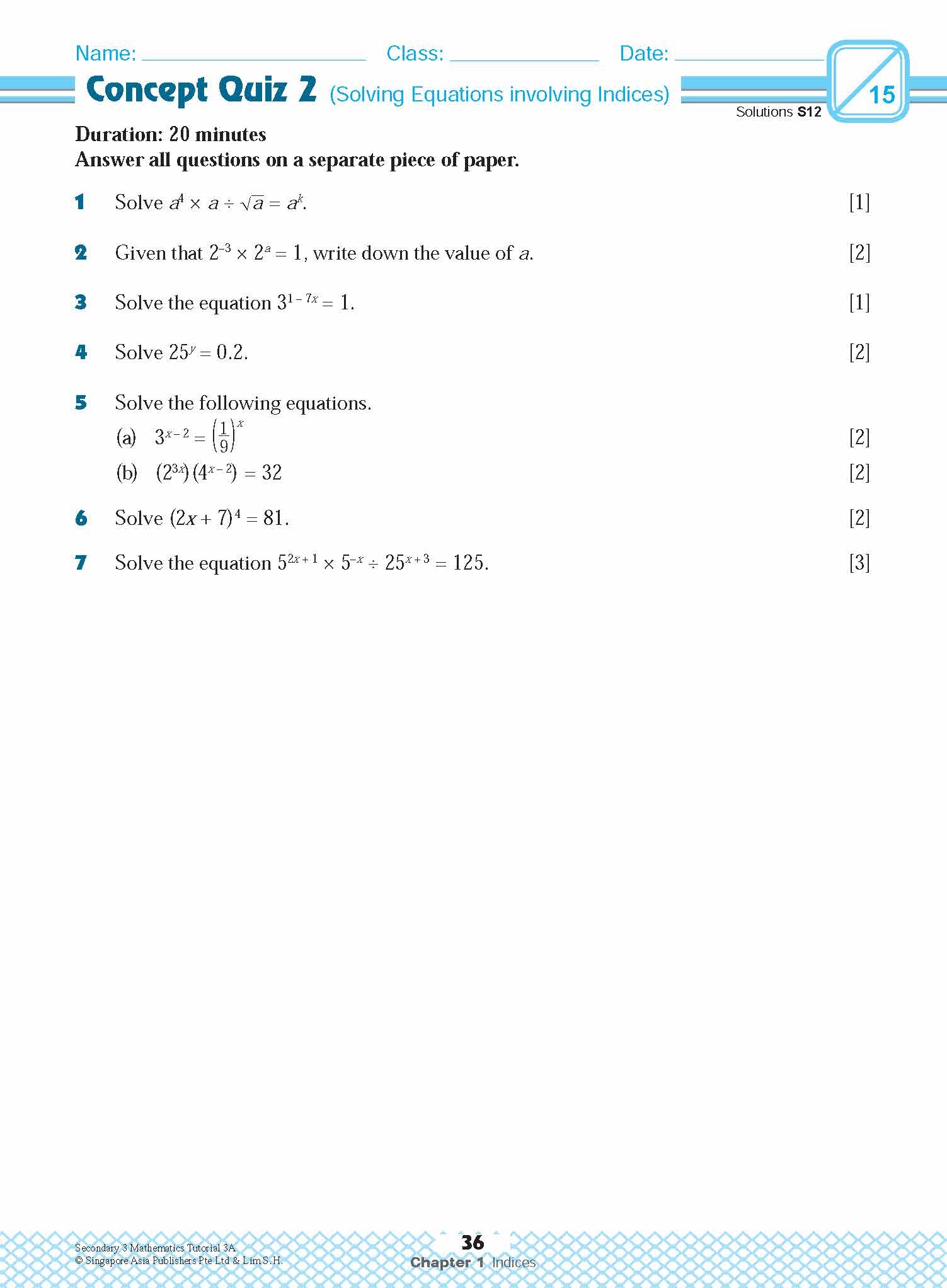 Secondary 3 Mathematics Tutorial 3A [G3]