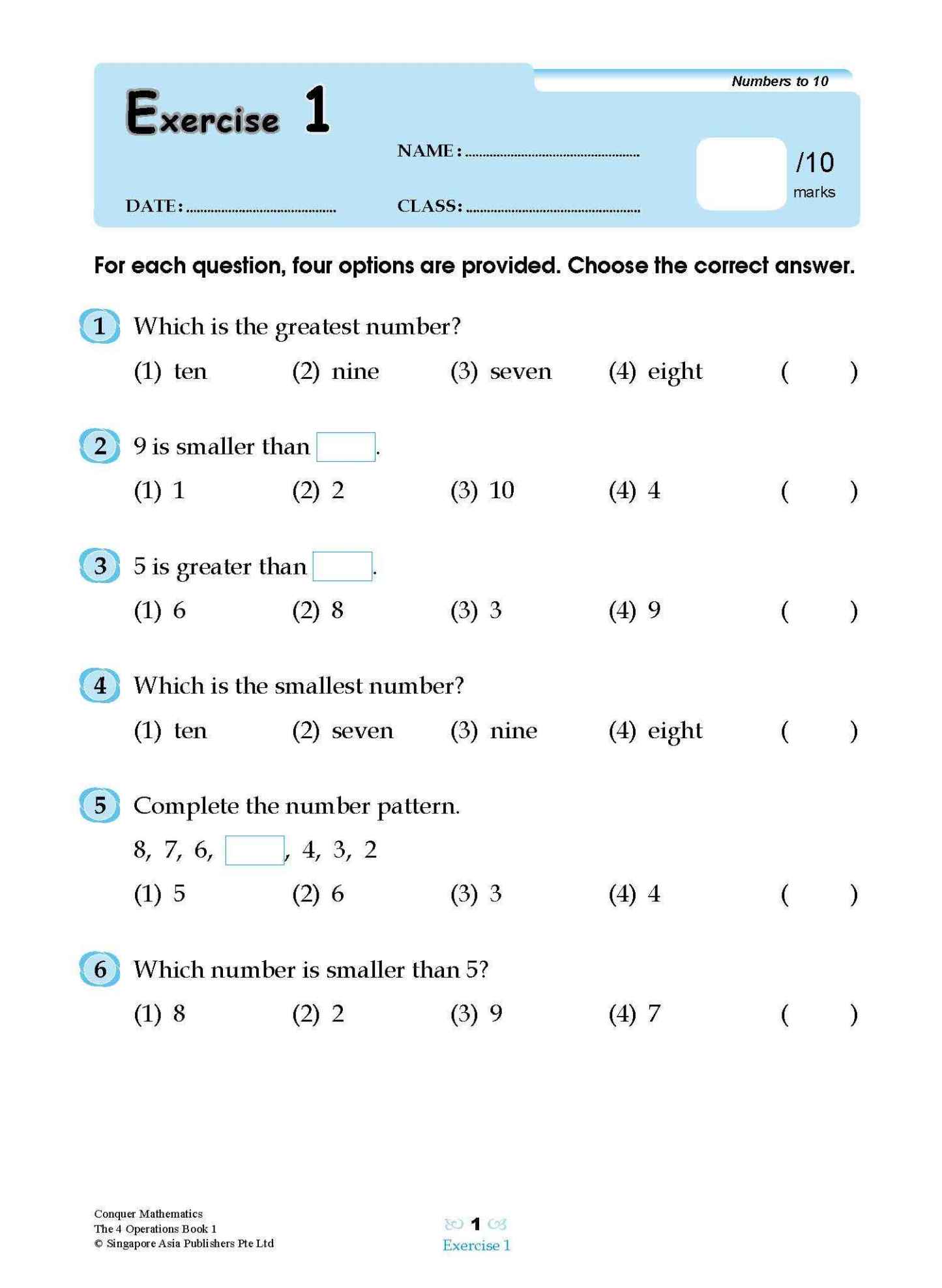 Conquer Mathematics The 4 Operations Workbook 1