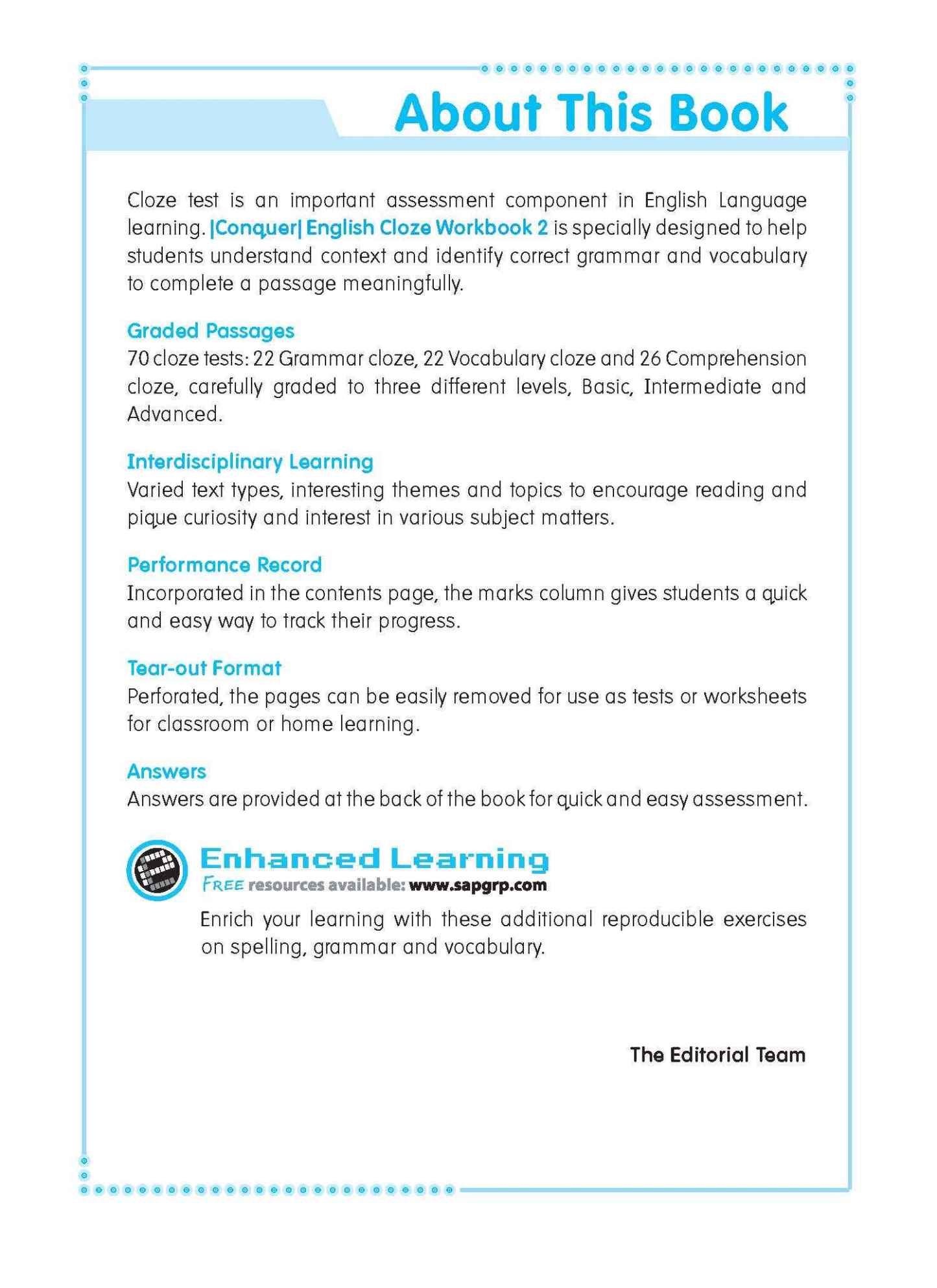 Conquer ENGLISH CLOZE For Primary Levels Workbook 2