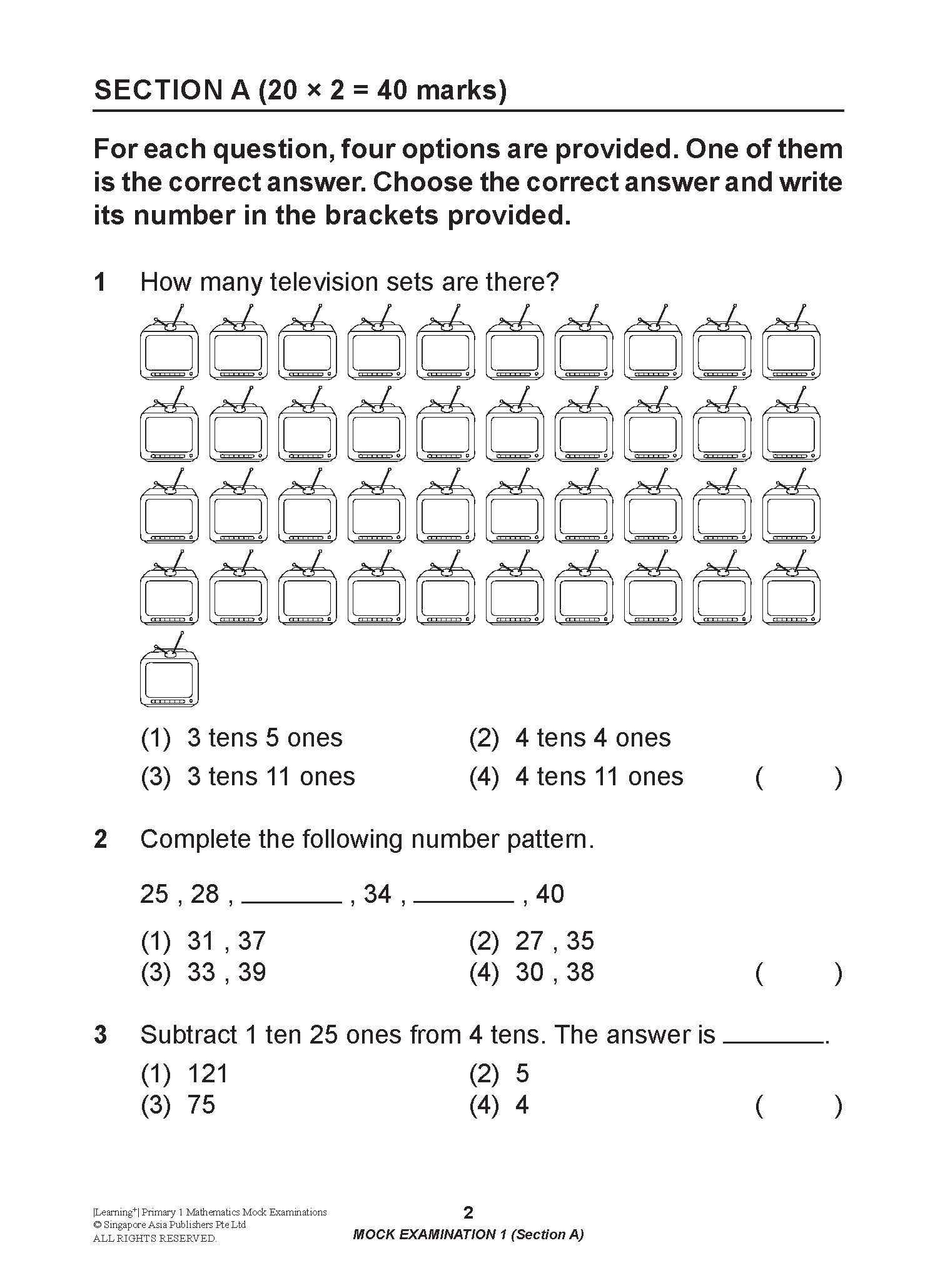 Learning+ Primary 1 Mathematics Mock Examinations