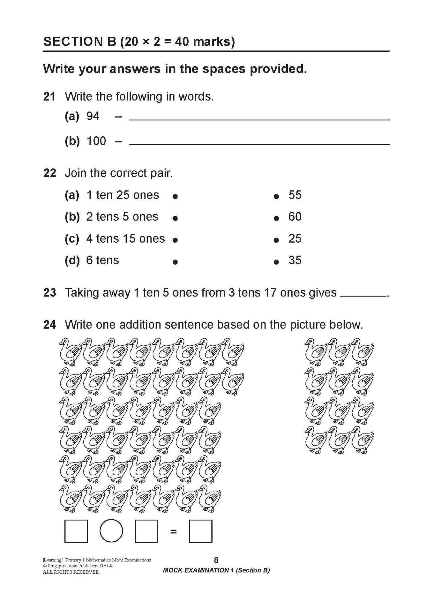 Learning+ Primary 1 Mathematics Mock Examinations