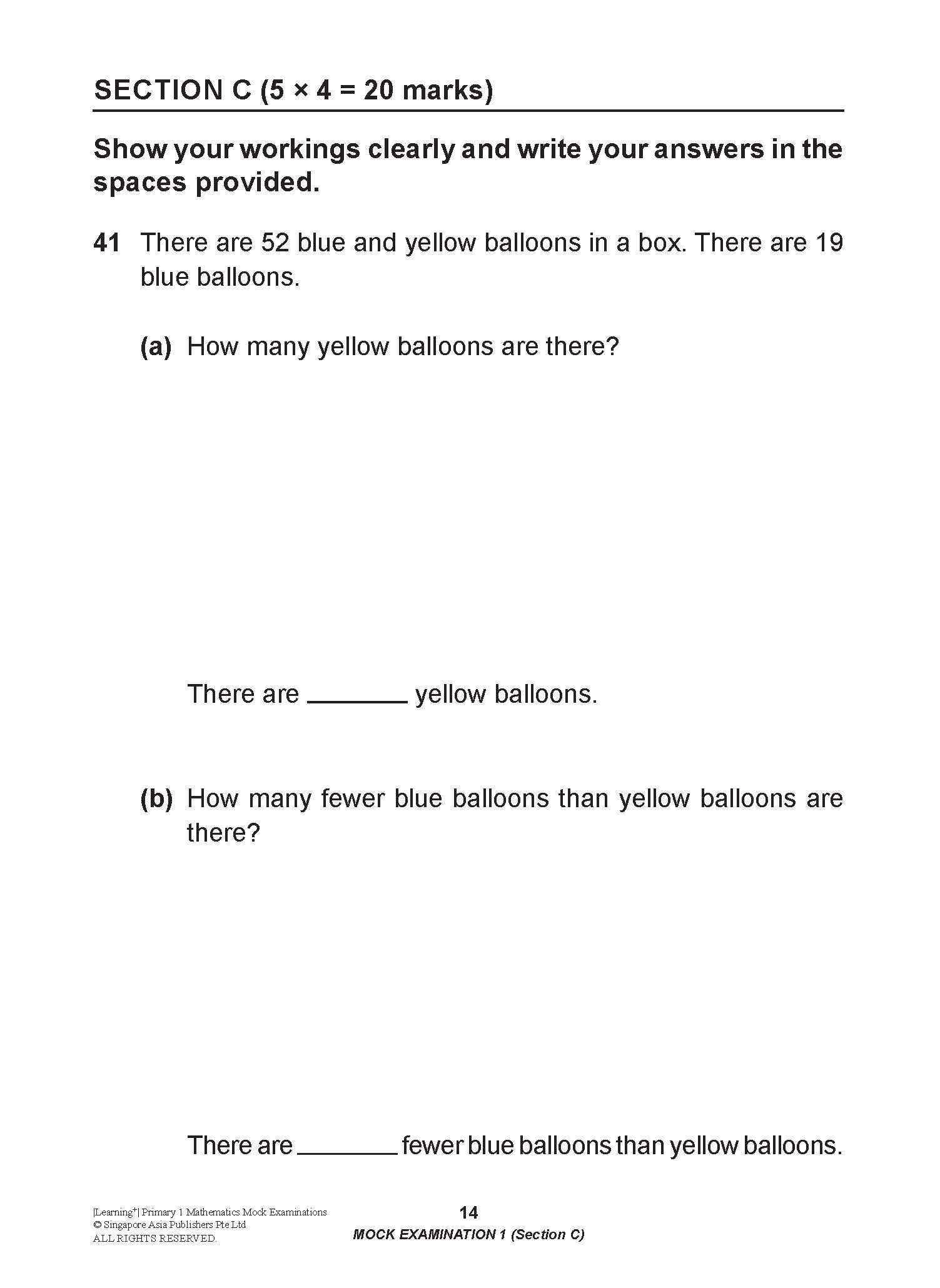 Learning+ Primary 1 Mathematics Mock Examinations