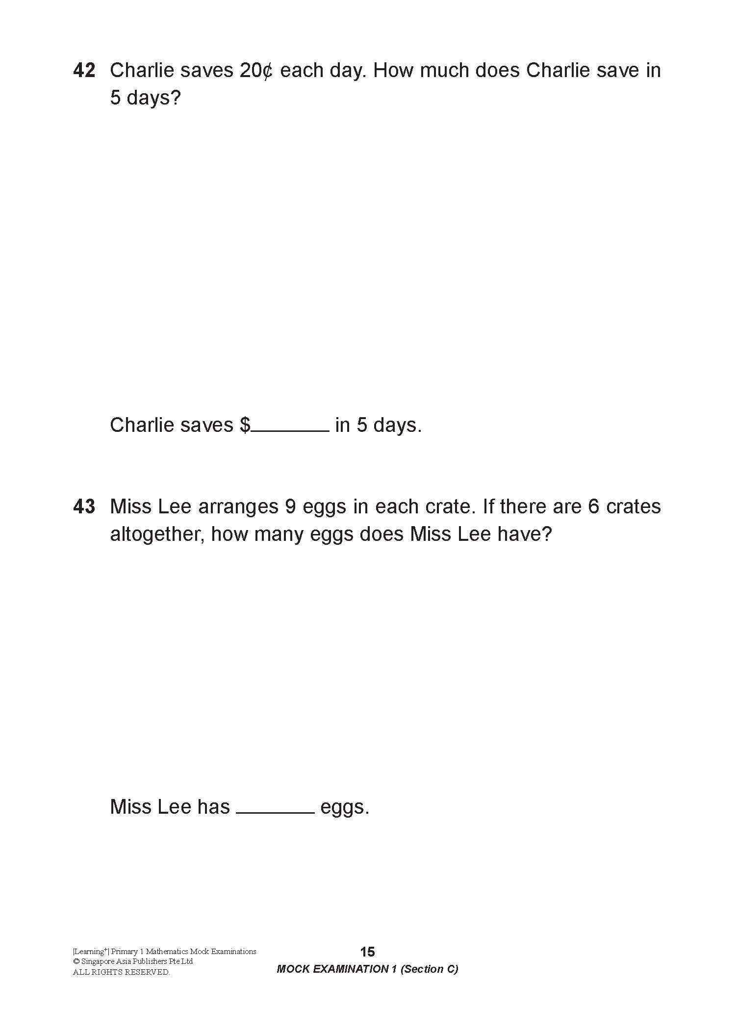 Learning+ Primary 1 Mathematics Mock Examinations