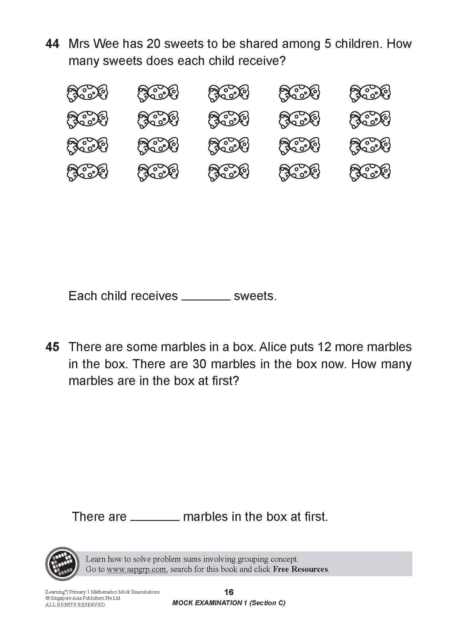Learning+ Primary 1 Mathematics Mock Examinations