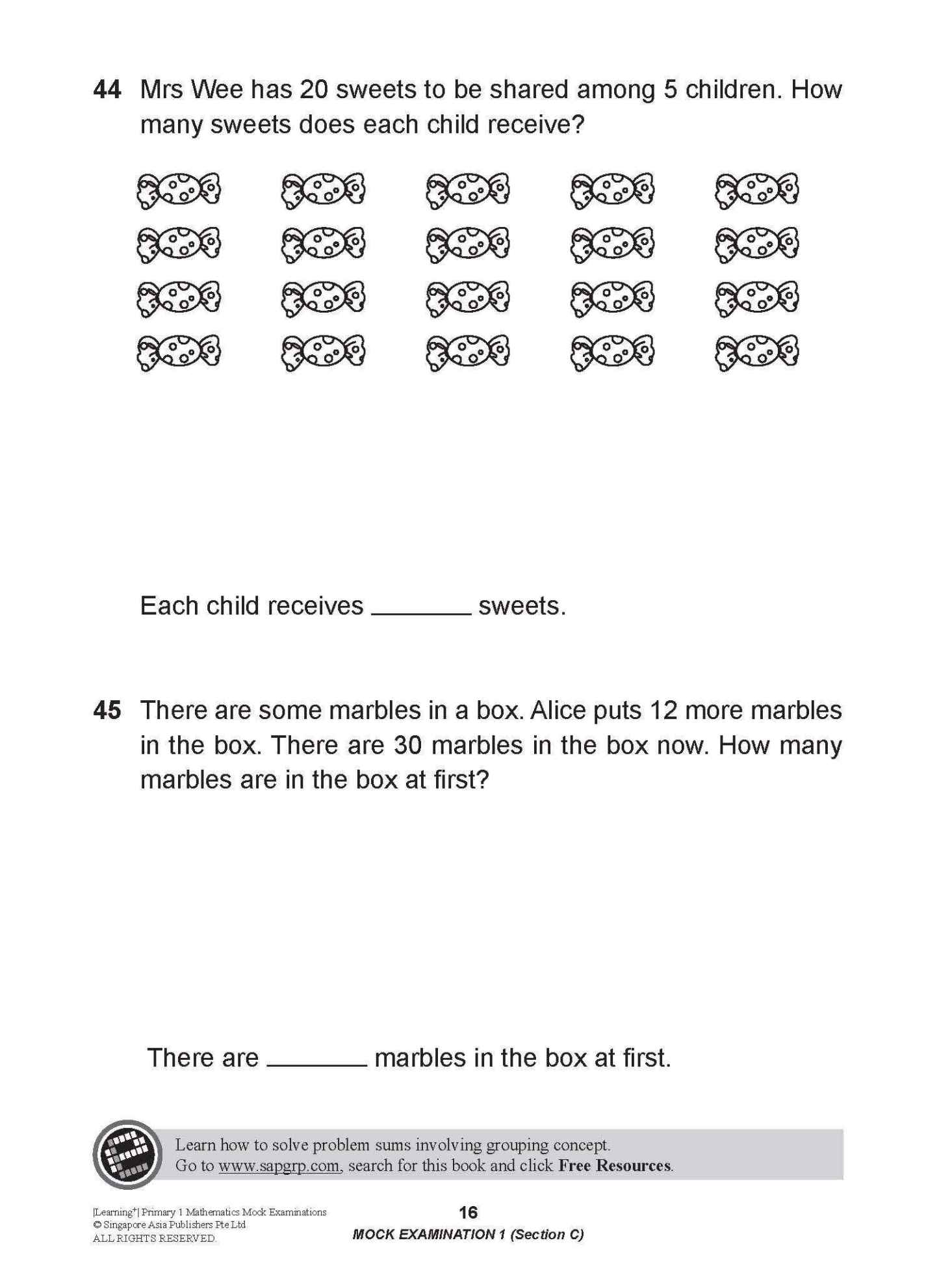 Learning+ Primary 1 Mathematics Mock Examinations